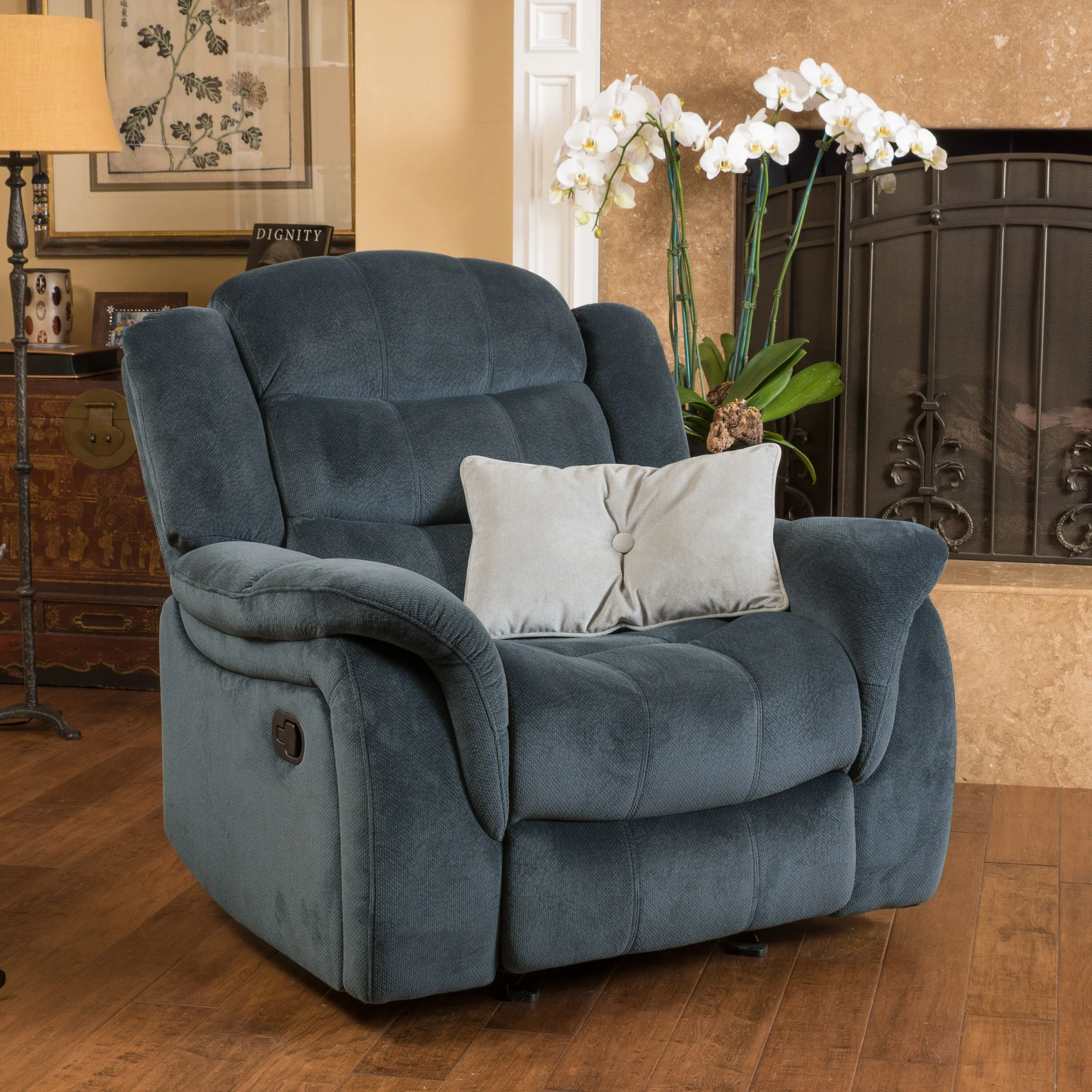 Classic Design, Steel Plush Fabric, Glider Recliner