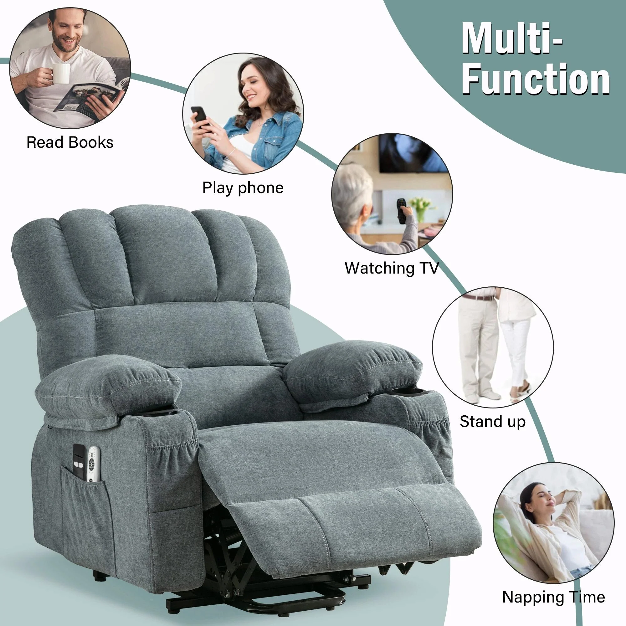 Power Electric Massage Lift Lounge Chair with Heating, Vibration Functions and USB