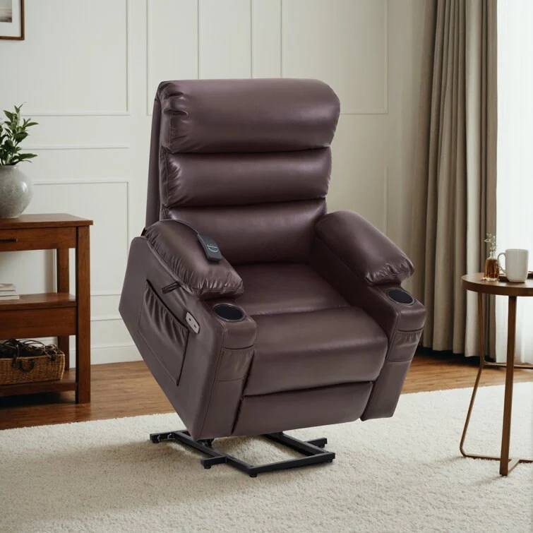 Power Recliner Lift Assit Chair with Vibration Massage and Heat, Faux Leather, 350 lbs