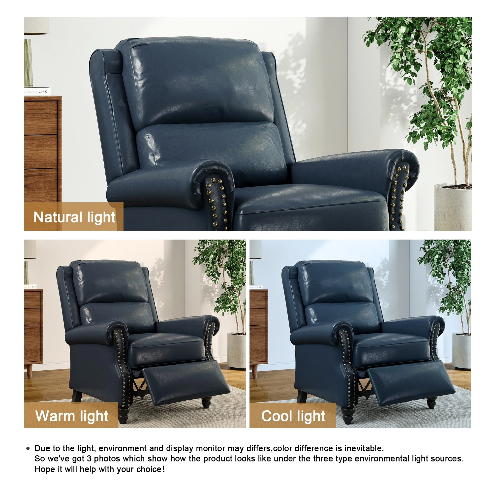 Alisa 35'' W Vegan Leather/ Linen Glider Push Back Recliner Chair