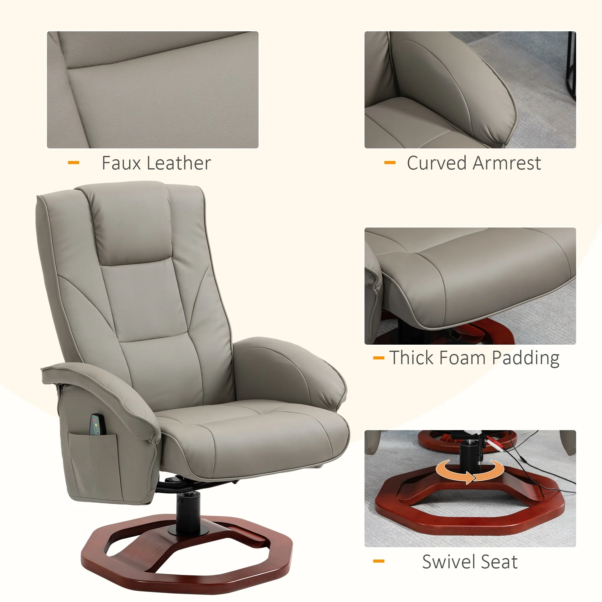 HOMCOM Massage Recliner with Ottoman, Electric Faux Leather Recliner
