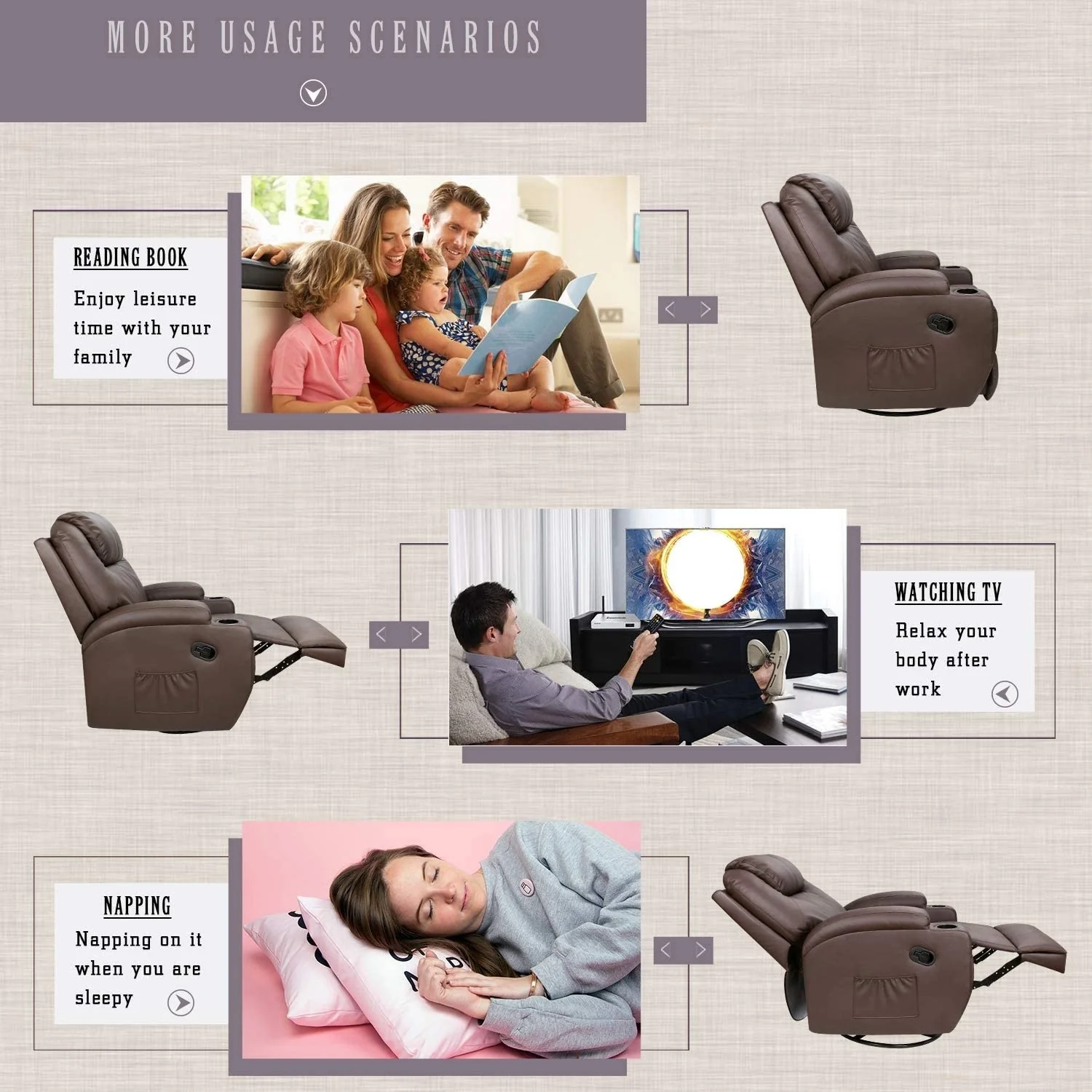 Furniwell Rotary Massage Heated Function Recliner PU Leather Whirl