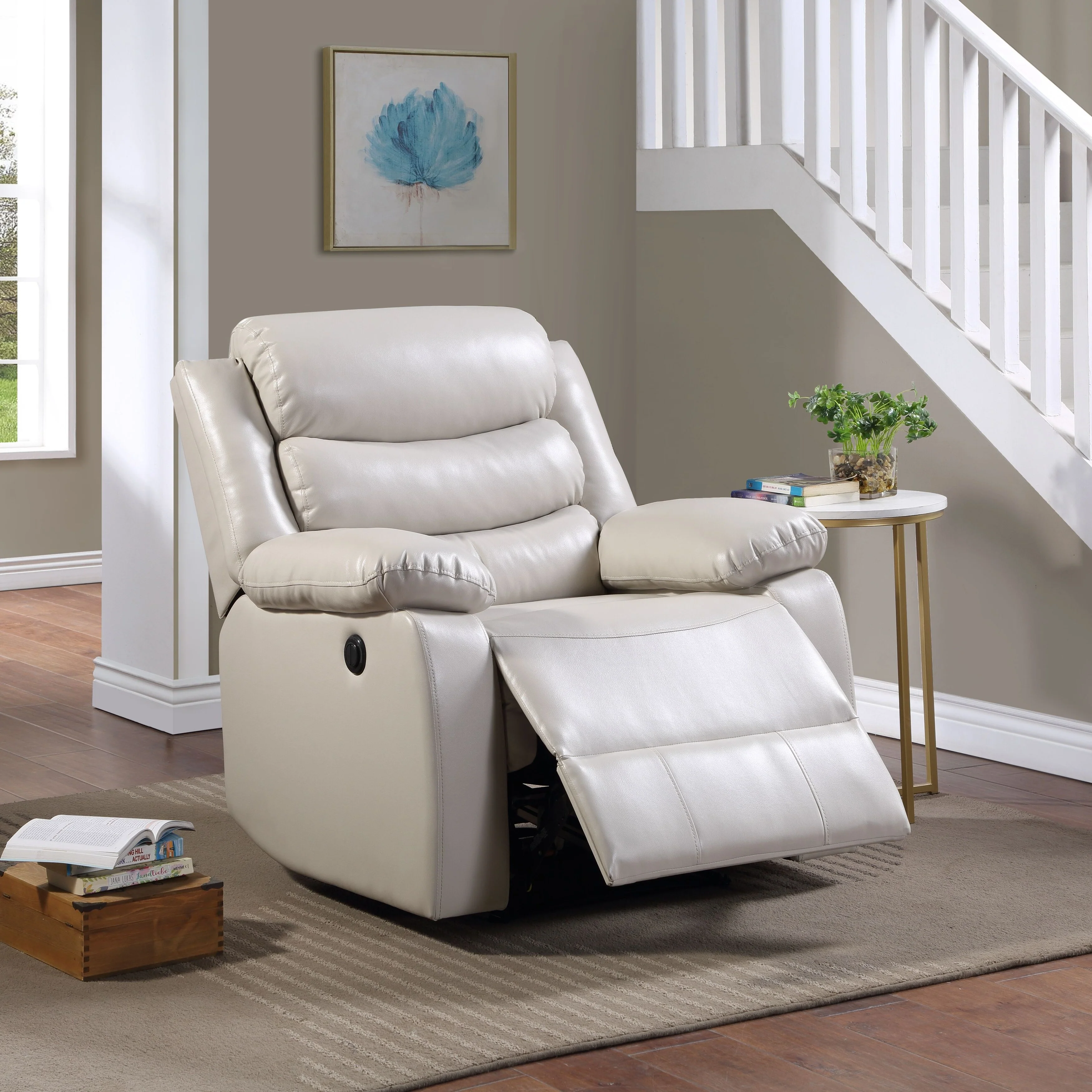 Beige Synthetic Leather Power Motion Recliner