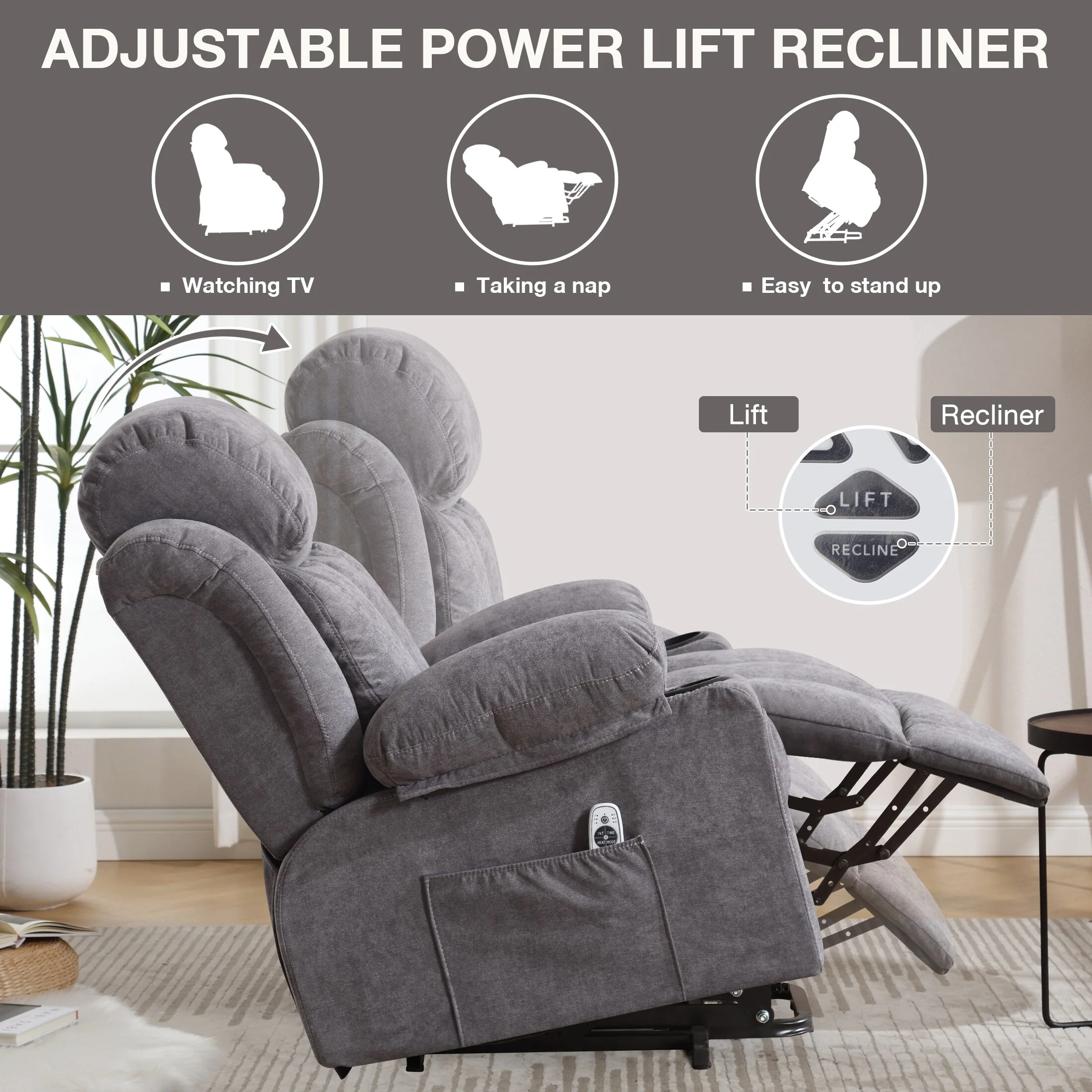 Beige Electric Recliner with Heat, Massage, USB, and Remote Control