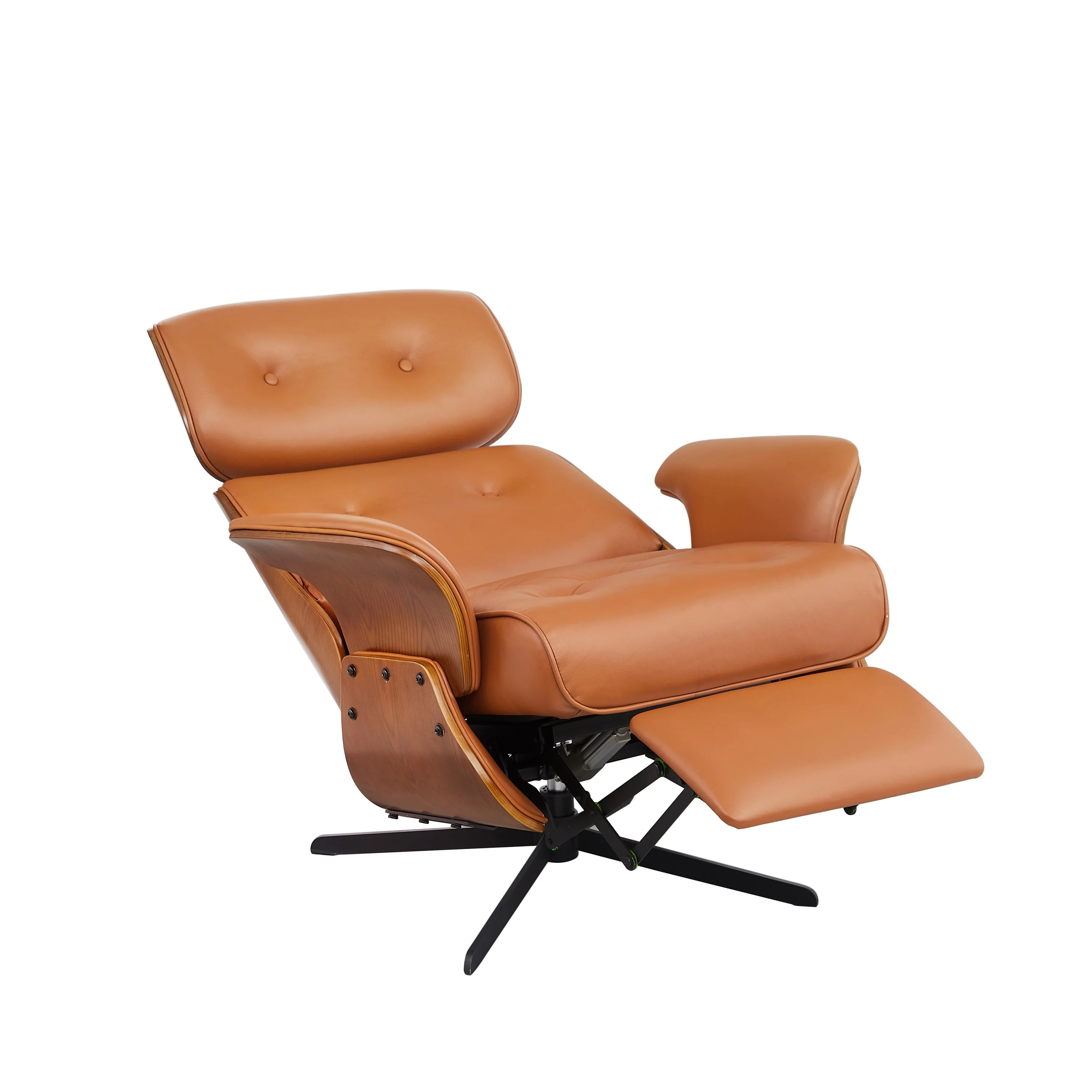 Art Leon Mid-century Modern Genuine Leather Lounge Chair Recliner