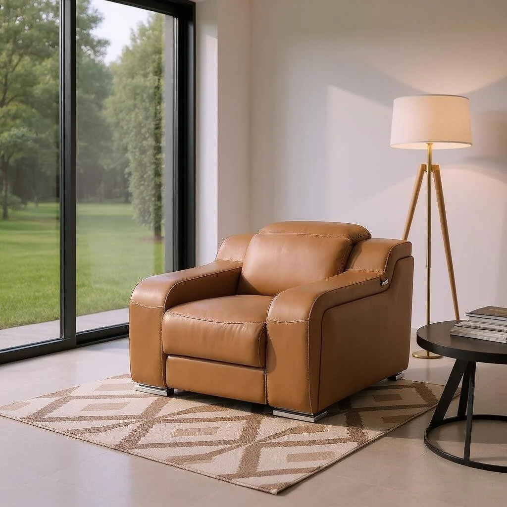 HomeRoots 41 Chestnut Italian Leather Wall Hugger Recliner With USB