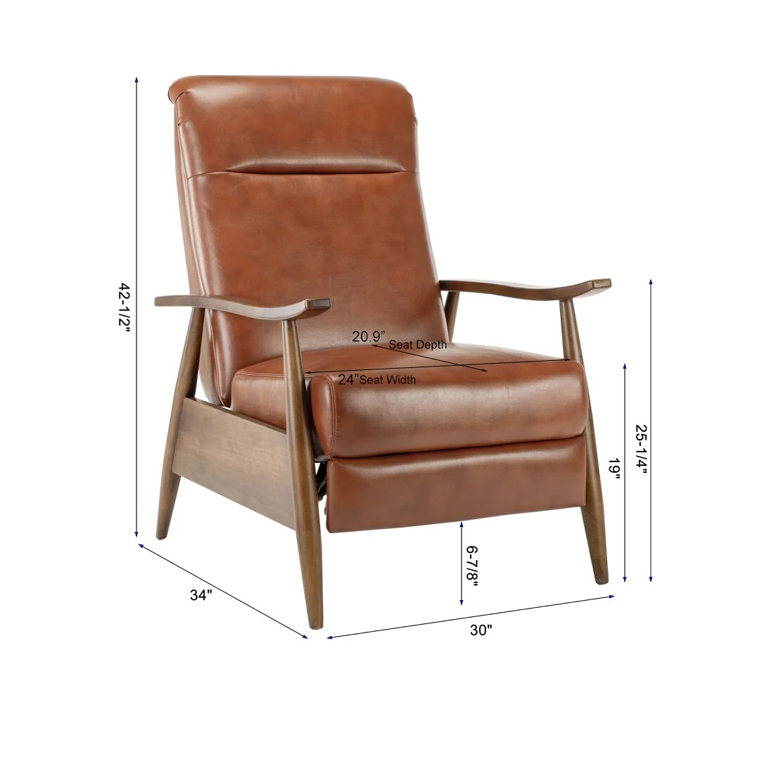 Sarasota Wood Arm Push Back Recliner - Caramel