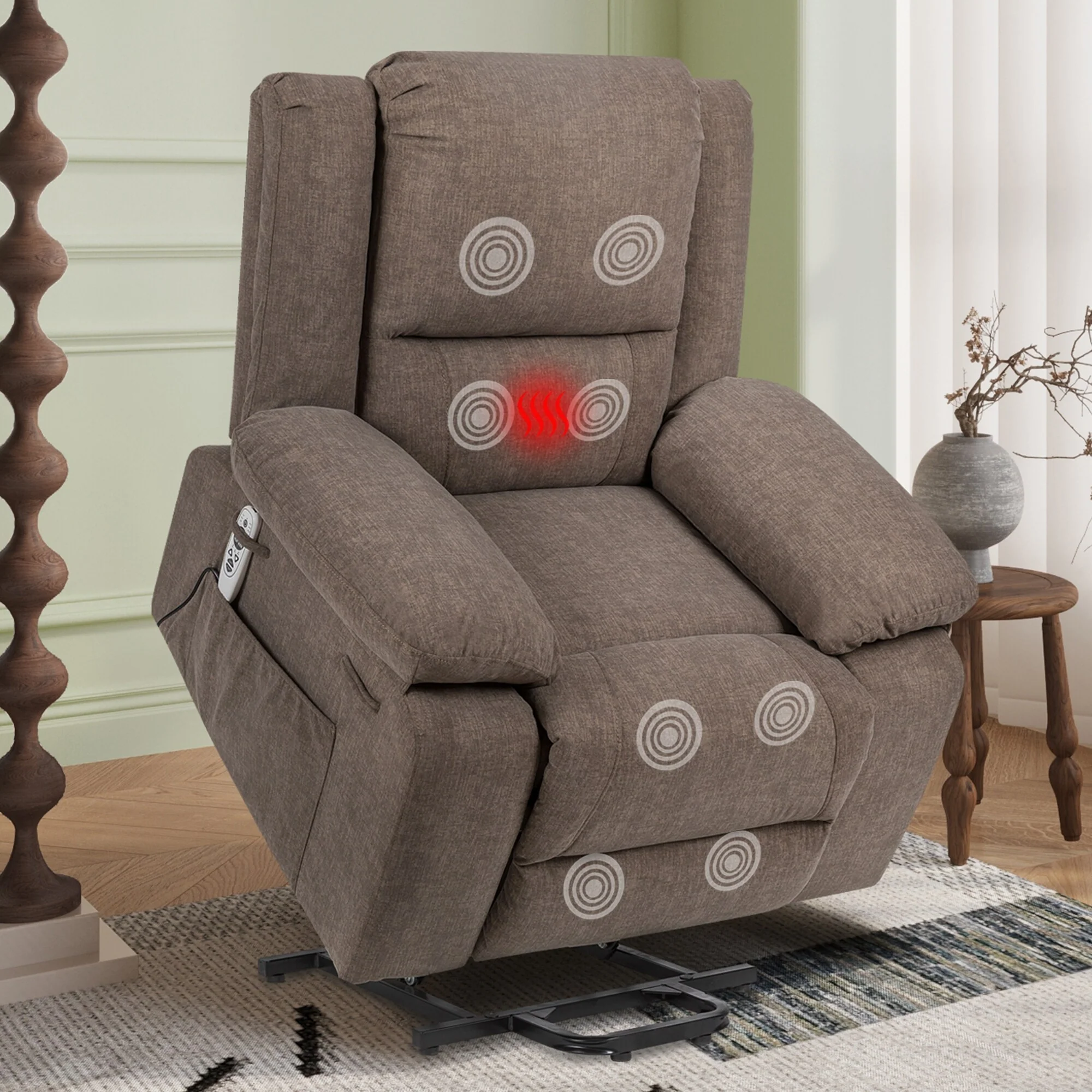 Reclining Lift Chair with Massage, Heating & Remote Control Pockets
