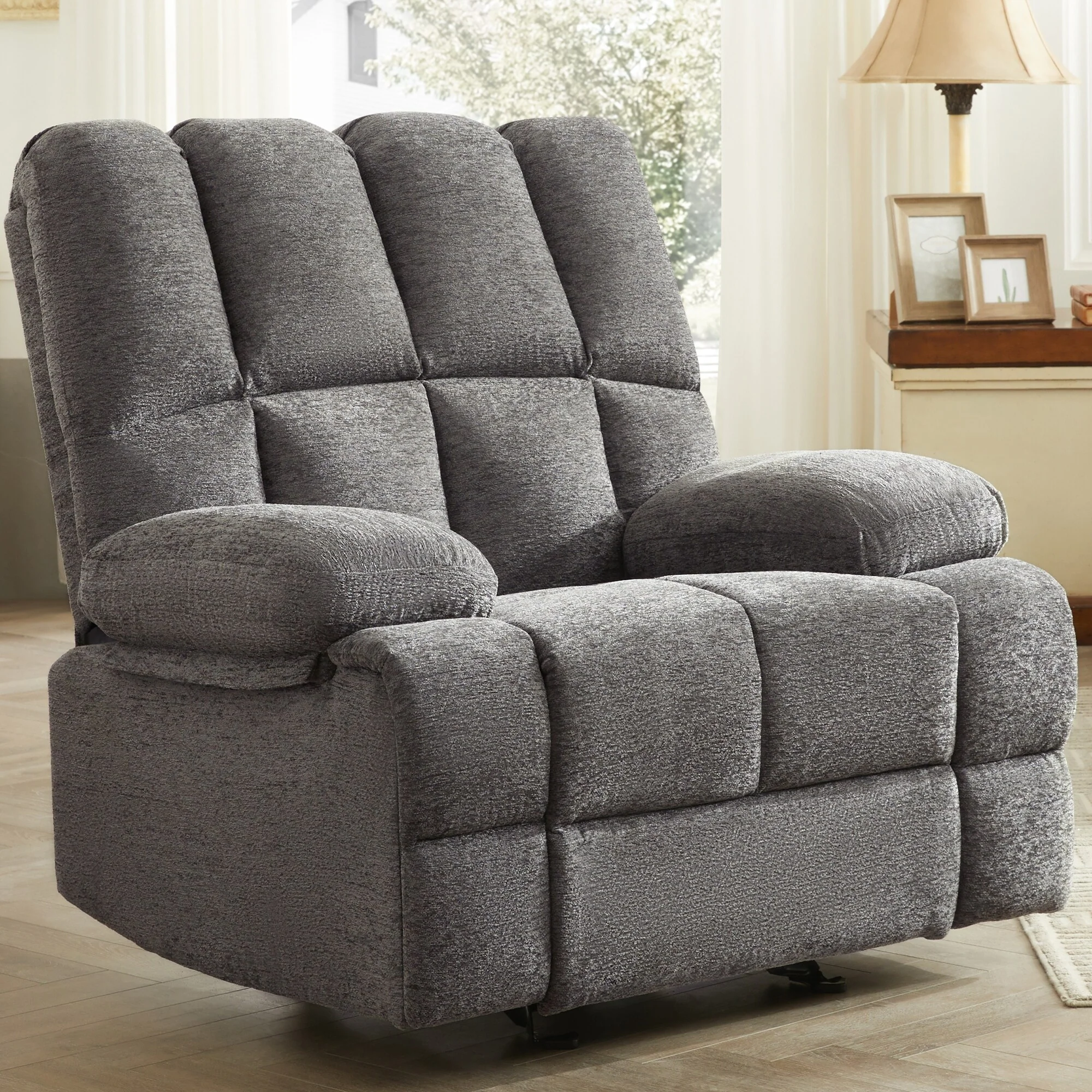 Grey Large Rocking Recliner Chair with 30�� Rocking Feature and 160�� Recline, Supports Up to 350 lbs