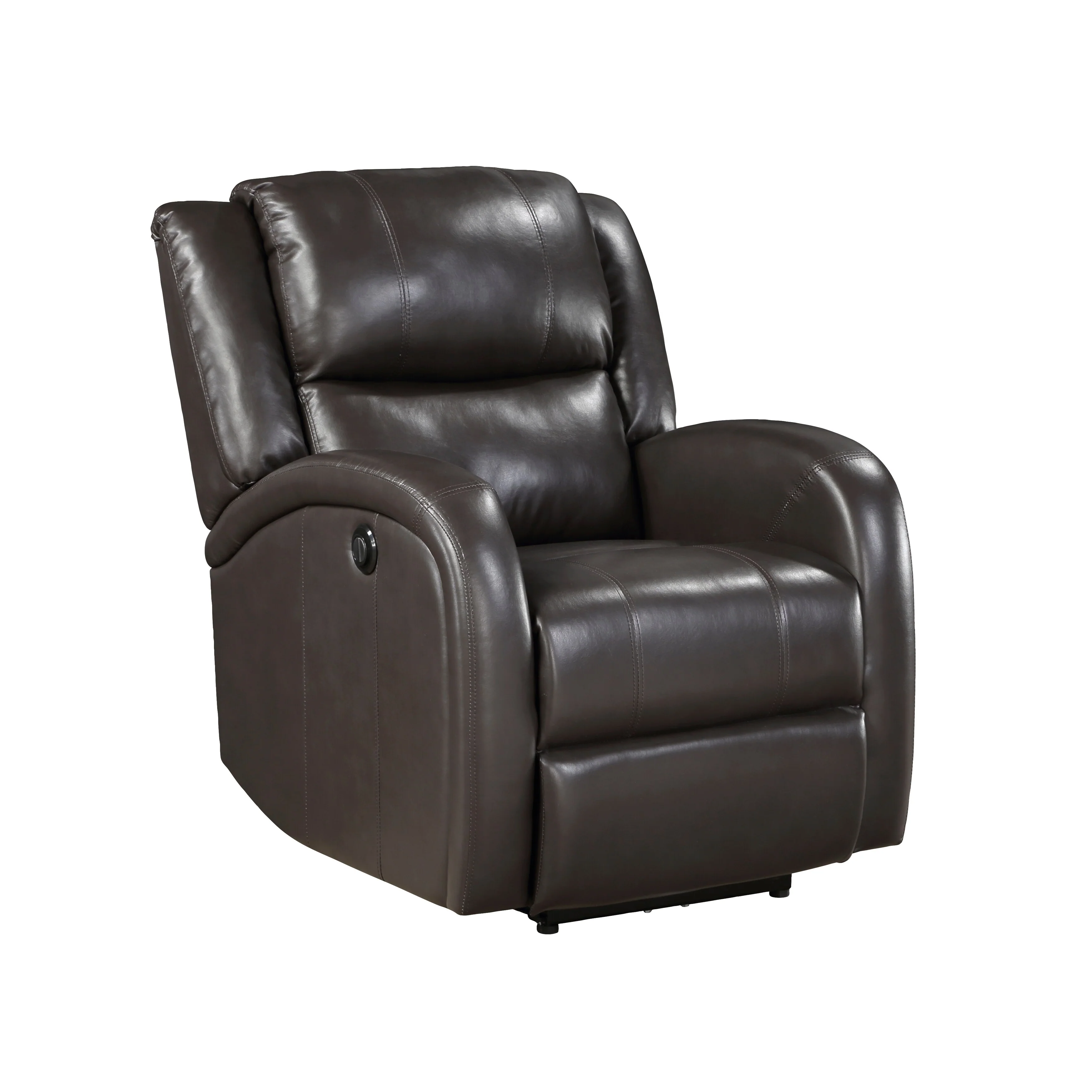 Modern Living Room Furniture 1pc Power Reclining Chair Brown Faux Leather Upholstery Plush Seating Solid Wood Frame