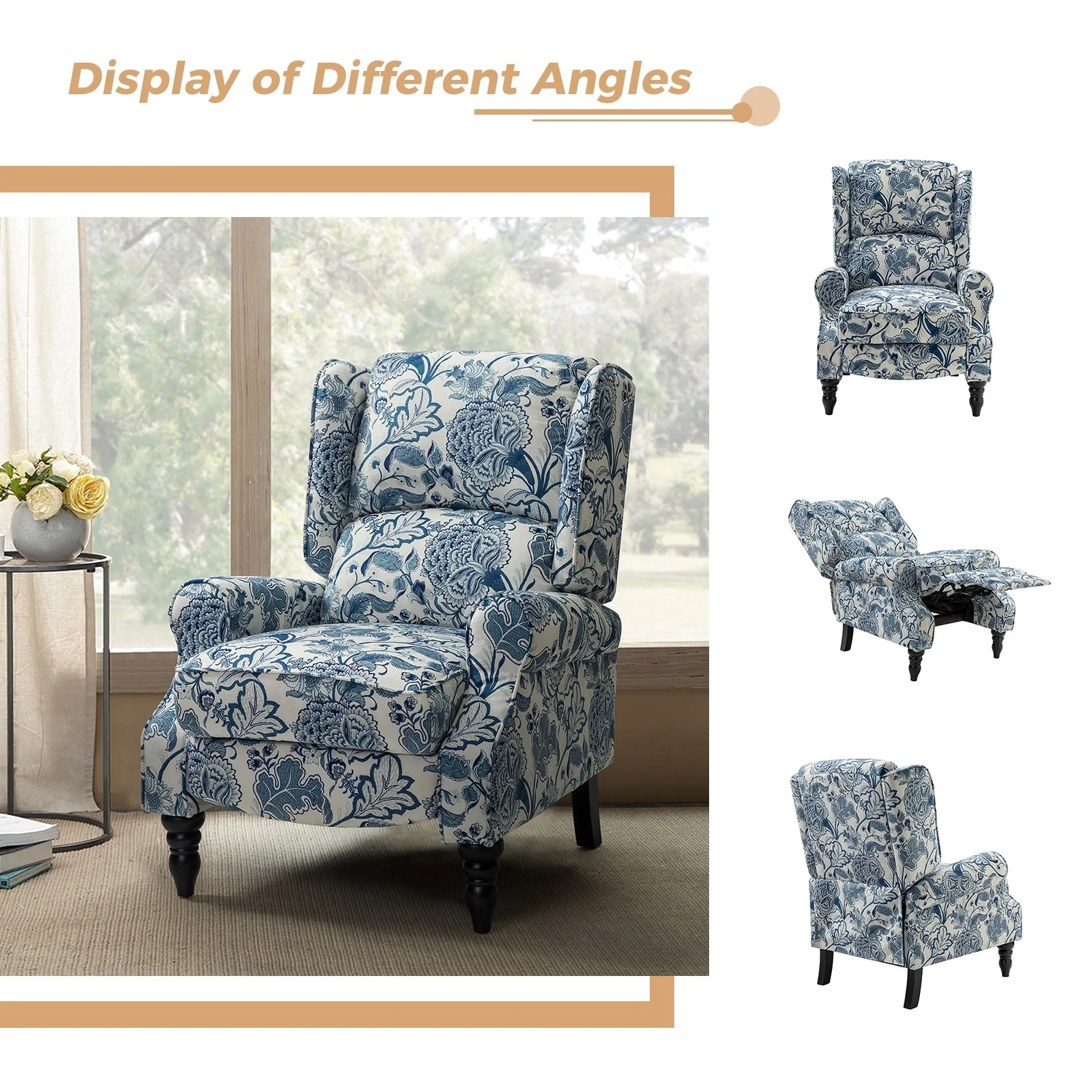 Olympus Upholstered Classic Manual Wingback Recliner with Solid Wood Legs by HULALA HOME