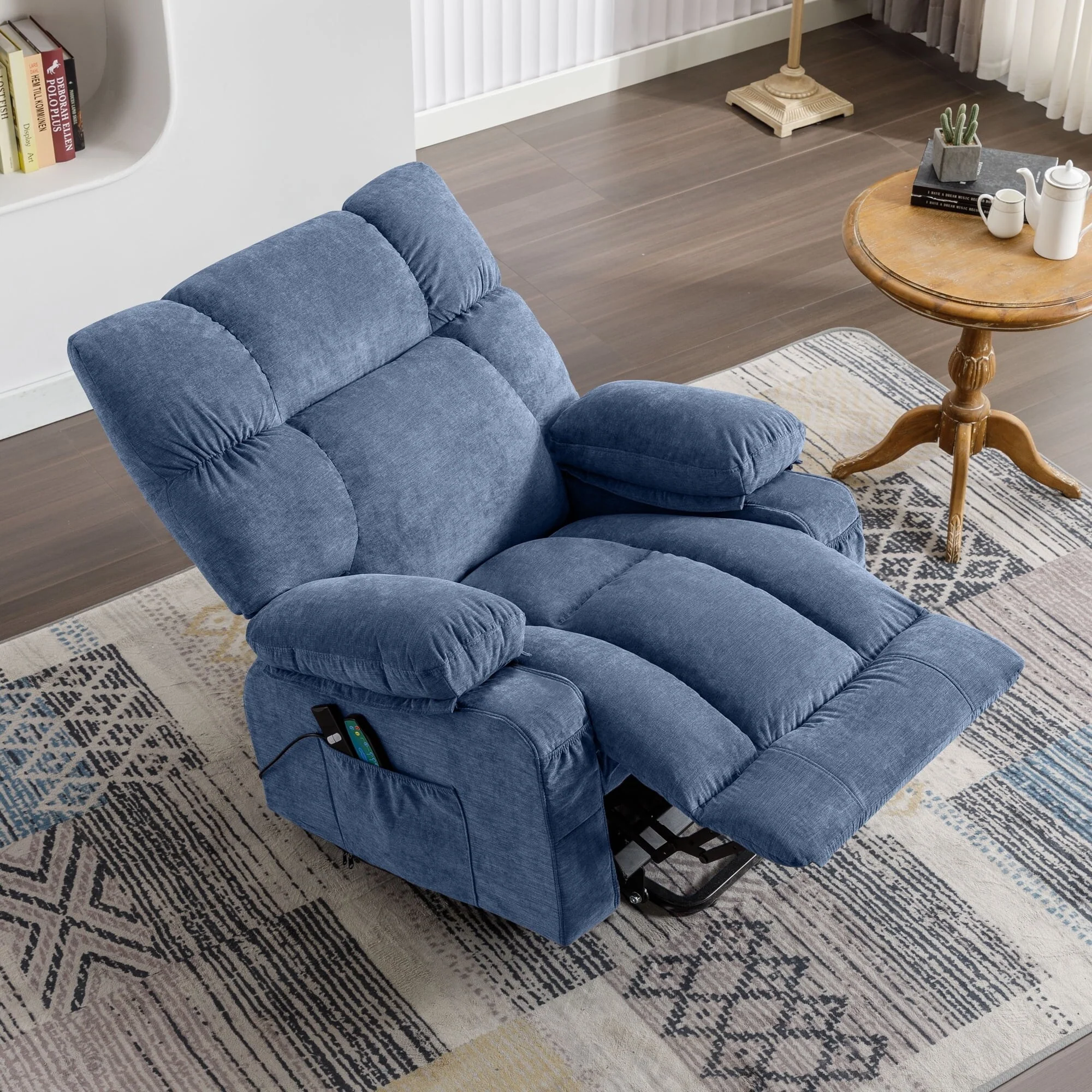 Blue Power Lift Recliner Chair with Heat, Massage, USB, and Remote Control