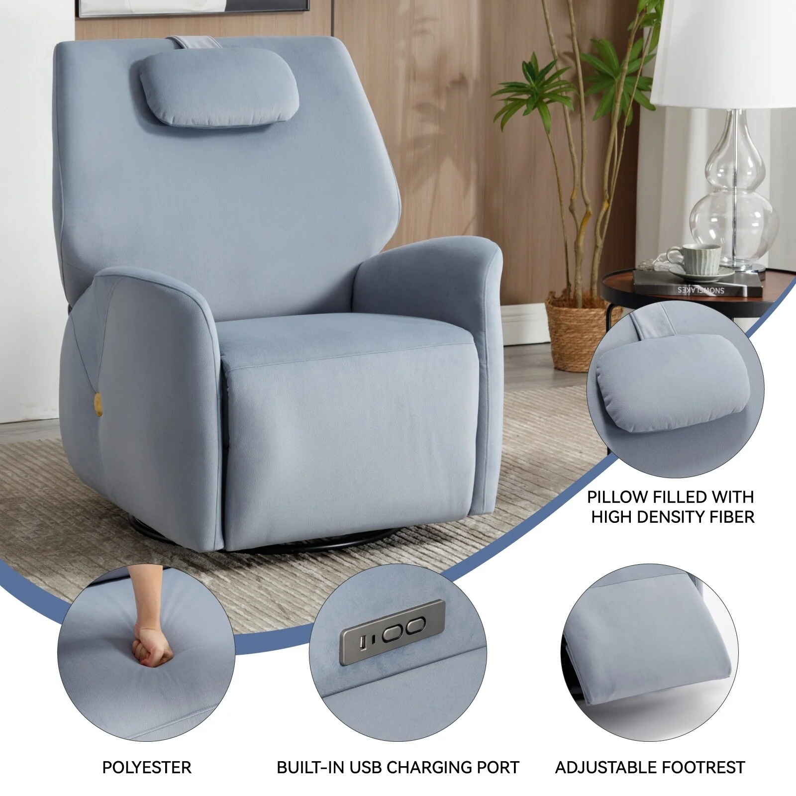 Swivel and Rocker Power Recliner Chair with Lumbar