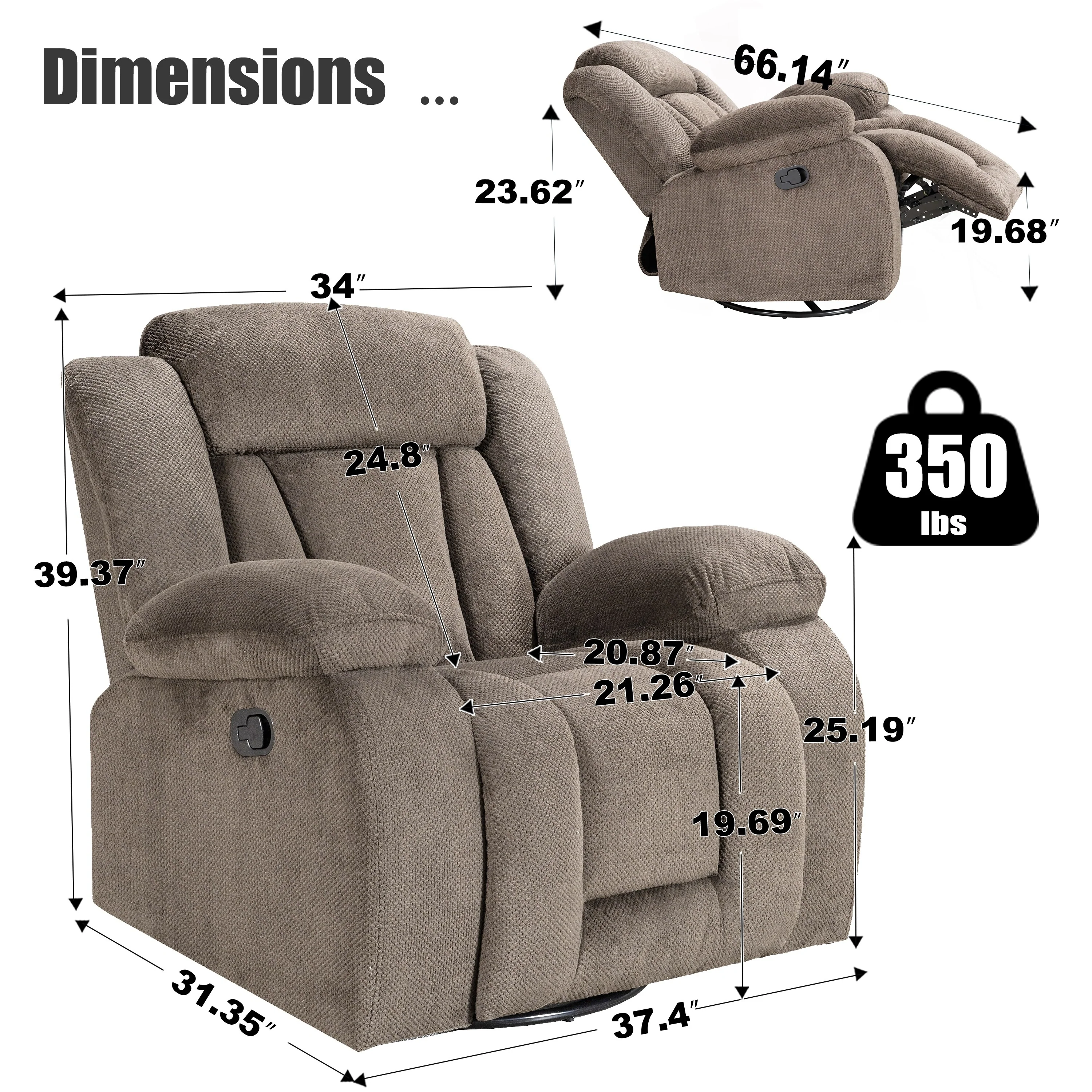 Rocker and Swivel Upholstered Recliner