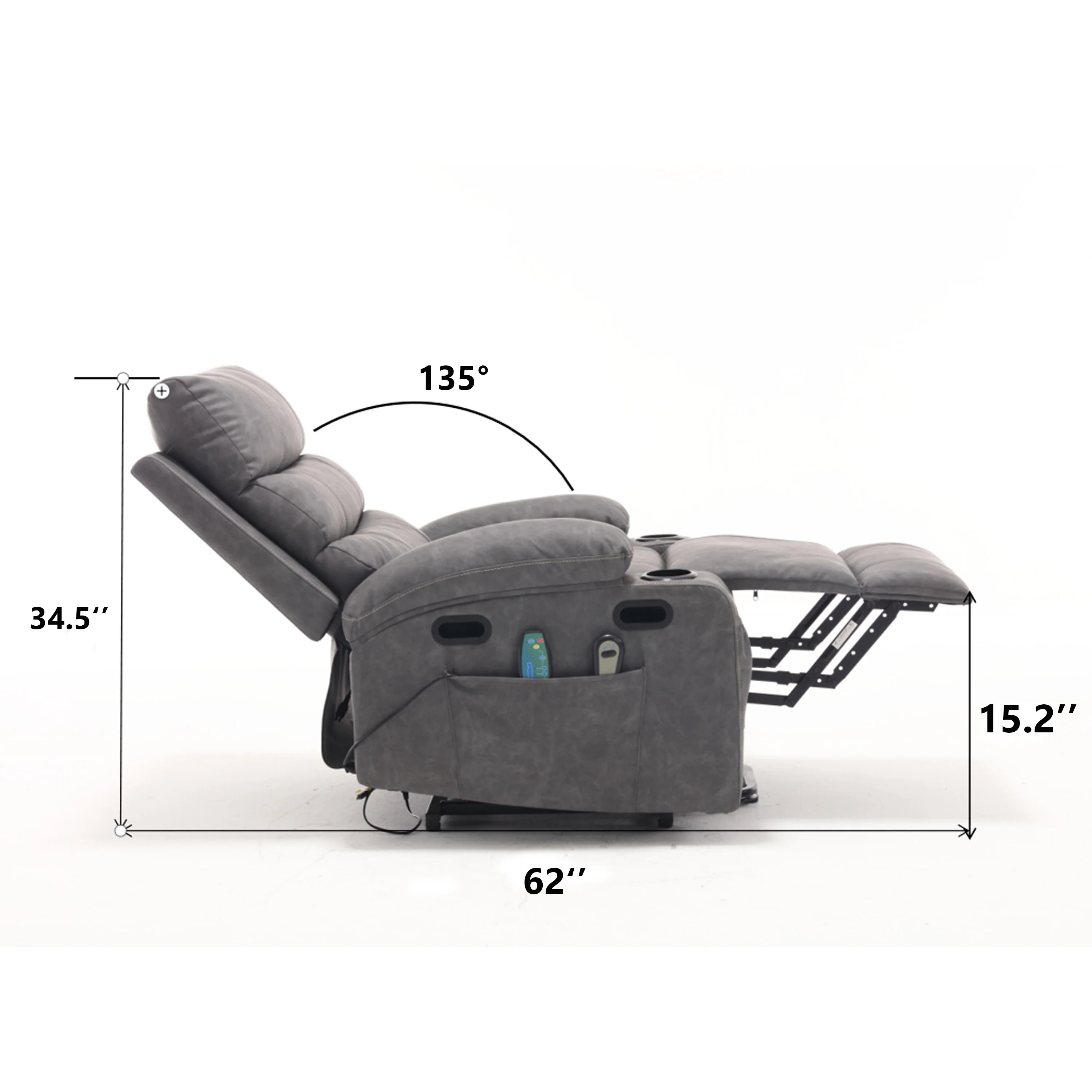 PU Leather Power Lift Recliner with Massage, Heating & Cup Holders