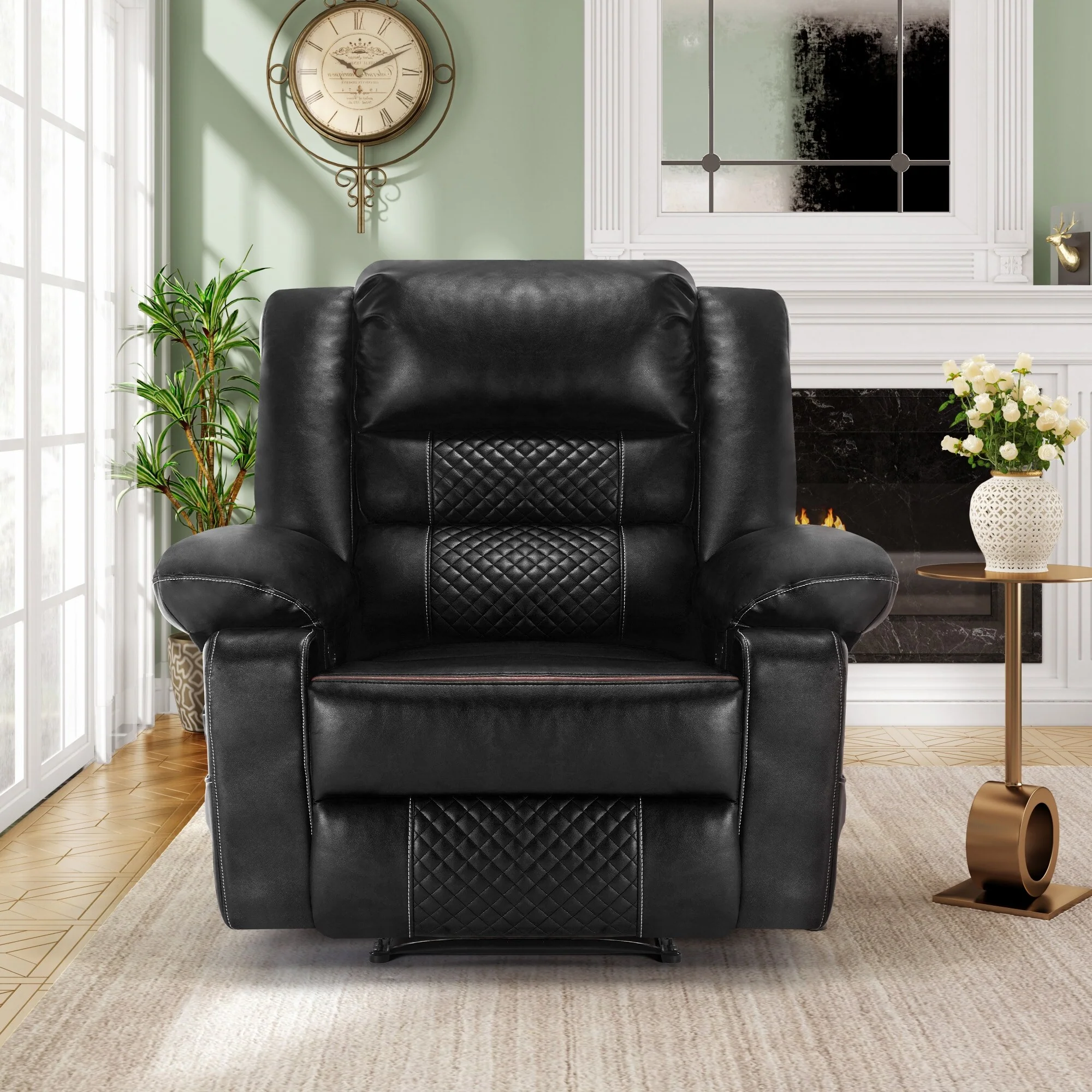 Brown Manual Leather Recliner with Massage, Heat, and Multi-Reclining Options