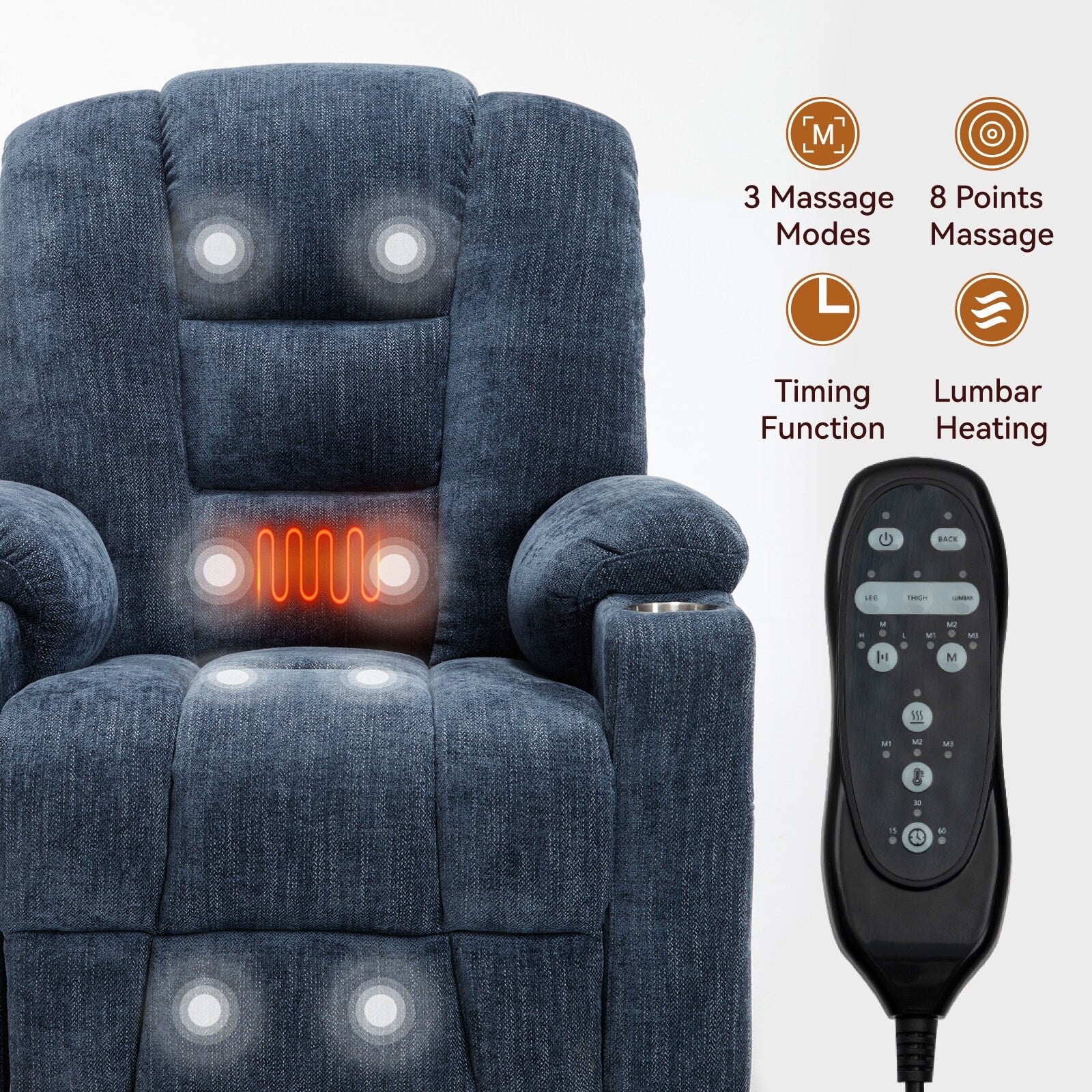 Power Lift Recliner Chair with Dual USB, Cup Holders & Chenille Fabric