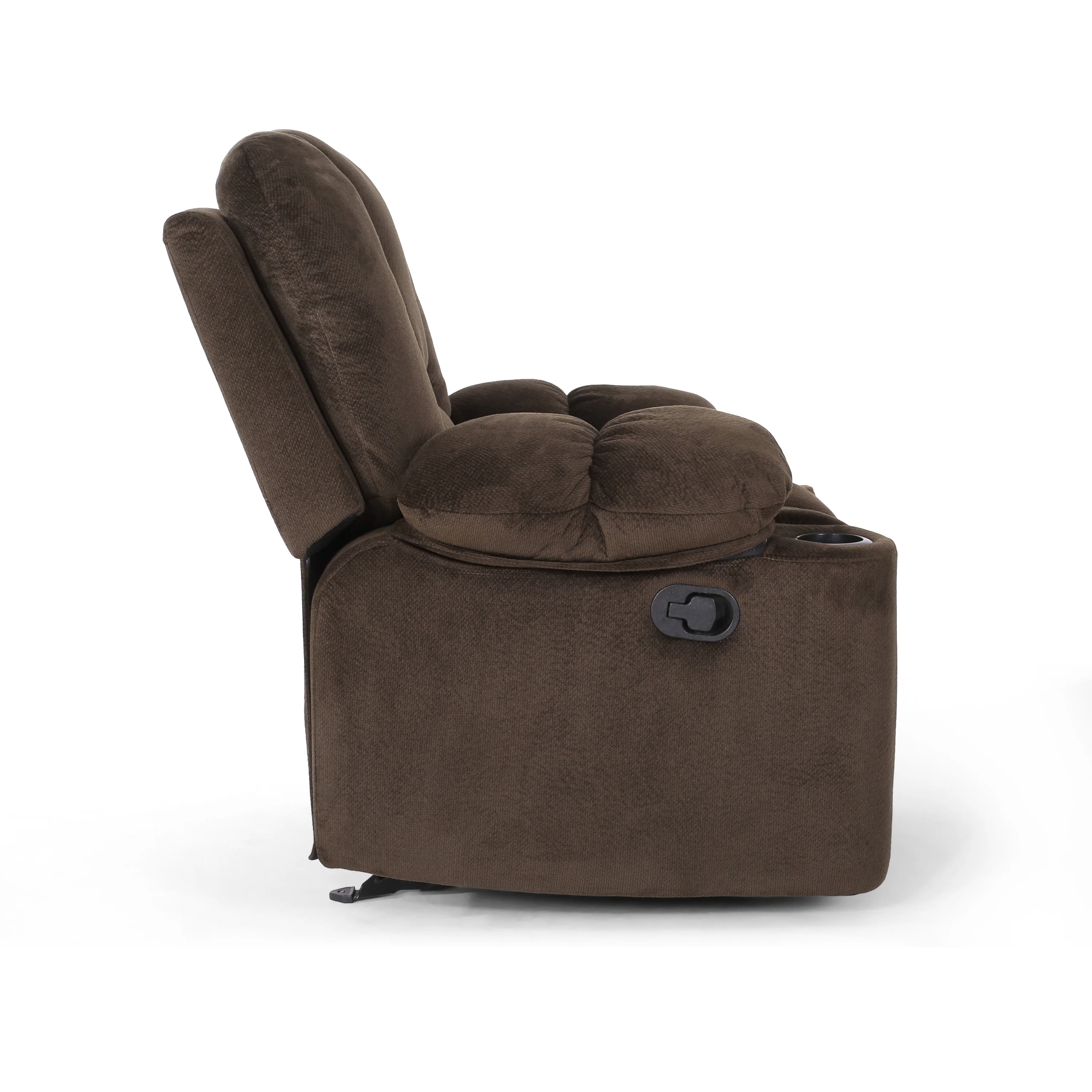 Stylish Manual Recliner with Soft Fabric Upholstery, Plush Padding, and Dual Cup Holders