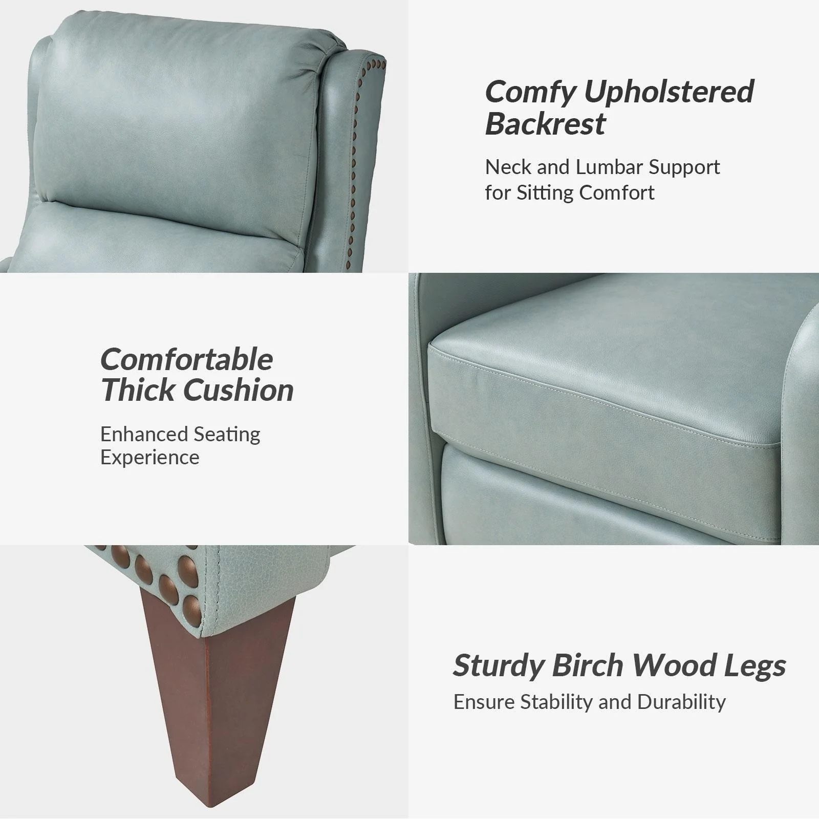 Brigida Modern Genuine Leather Nailhead Trim Recliner with Adjustable Footrest Set of 2 by HULALA HOME