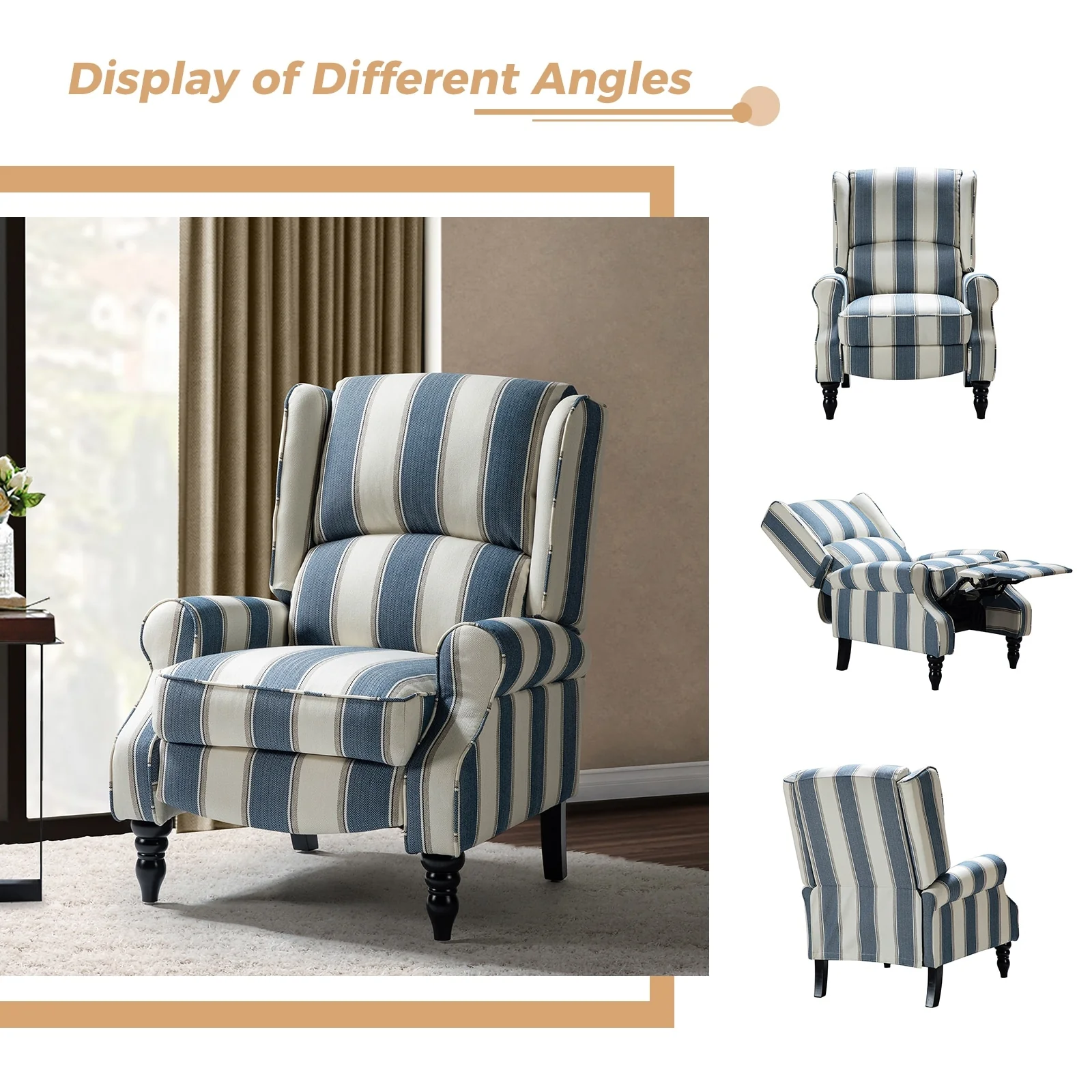 Olympus Upholstered Classic Manual Wingback Recliner with Solid Wood Legs Set of 2 by HULALA HOME