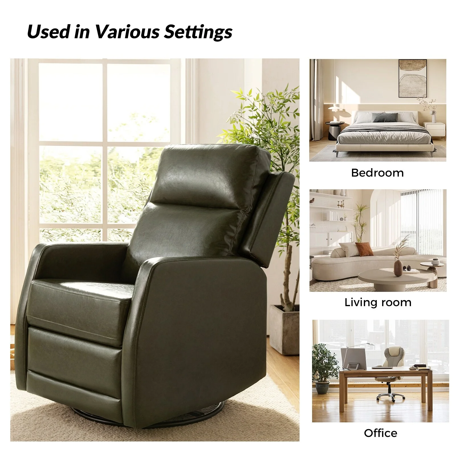 Esteban Modern Faux Leather Manual Rocking Swivel Recliner with Wingback Set of 2