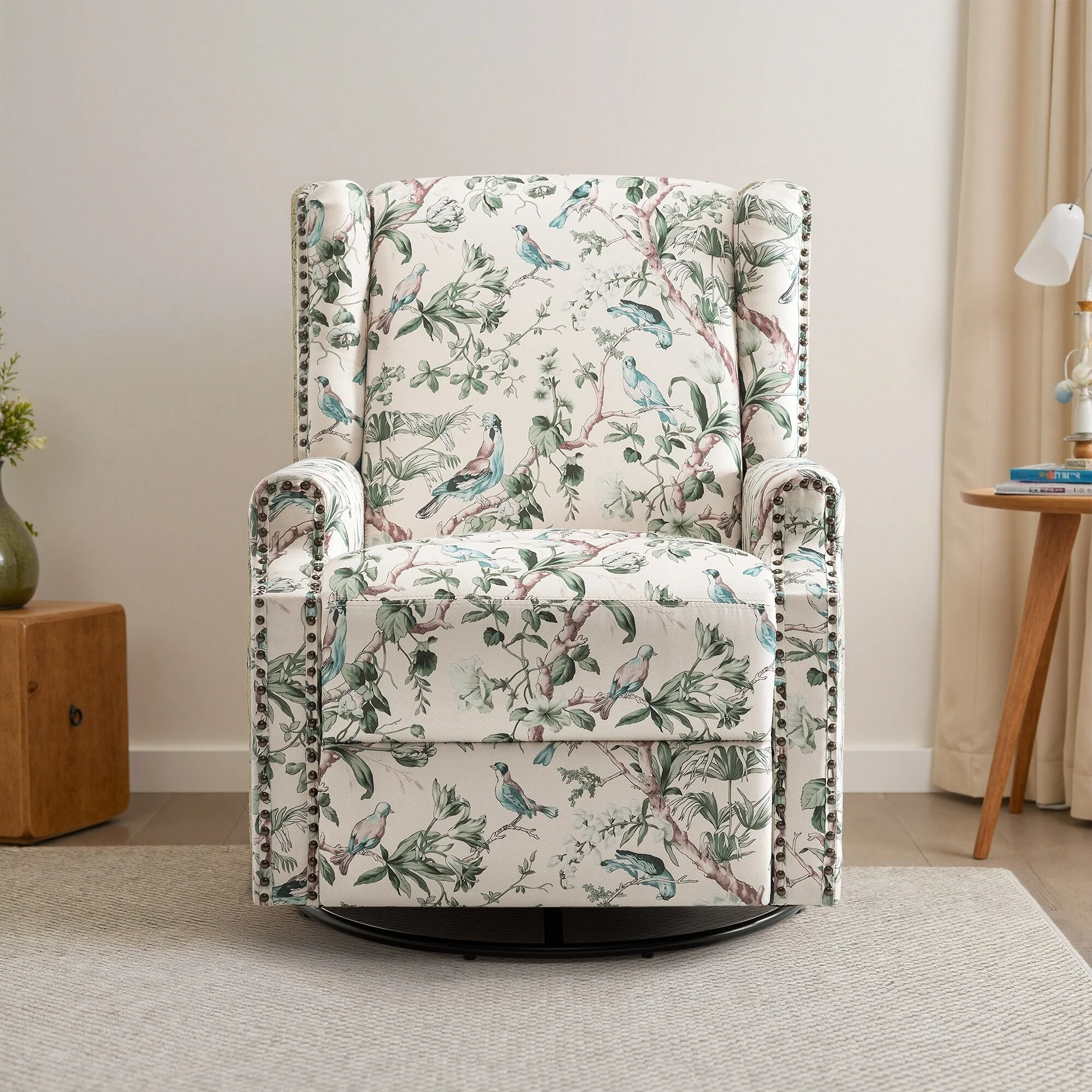 Linen Manual Swivel Base Recliner Chair with Footrest