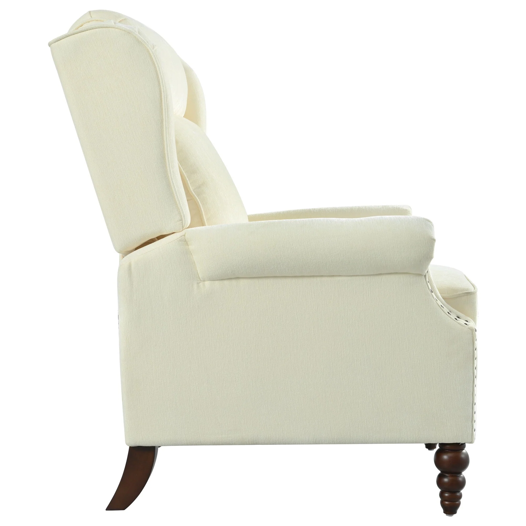 29.75 Push Back Recliner Chair Upholstered Recliner Armchair with Classic Wing Back and Solid Gourd-shaped Wooden Legs