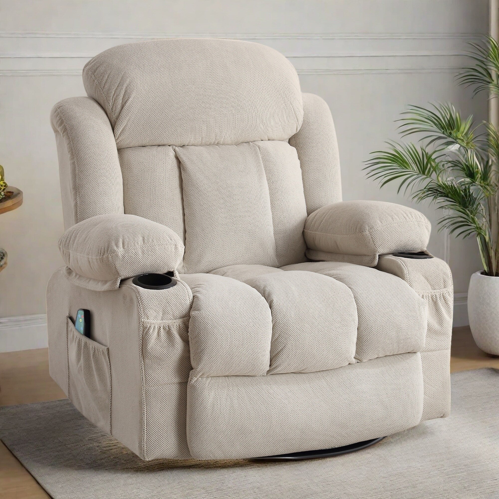 Swivel Recliner Chair with 8-Point Heated Massage - 360�� Rotation, Wired Remote, USB Rechargeable