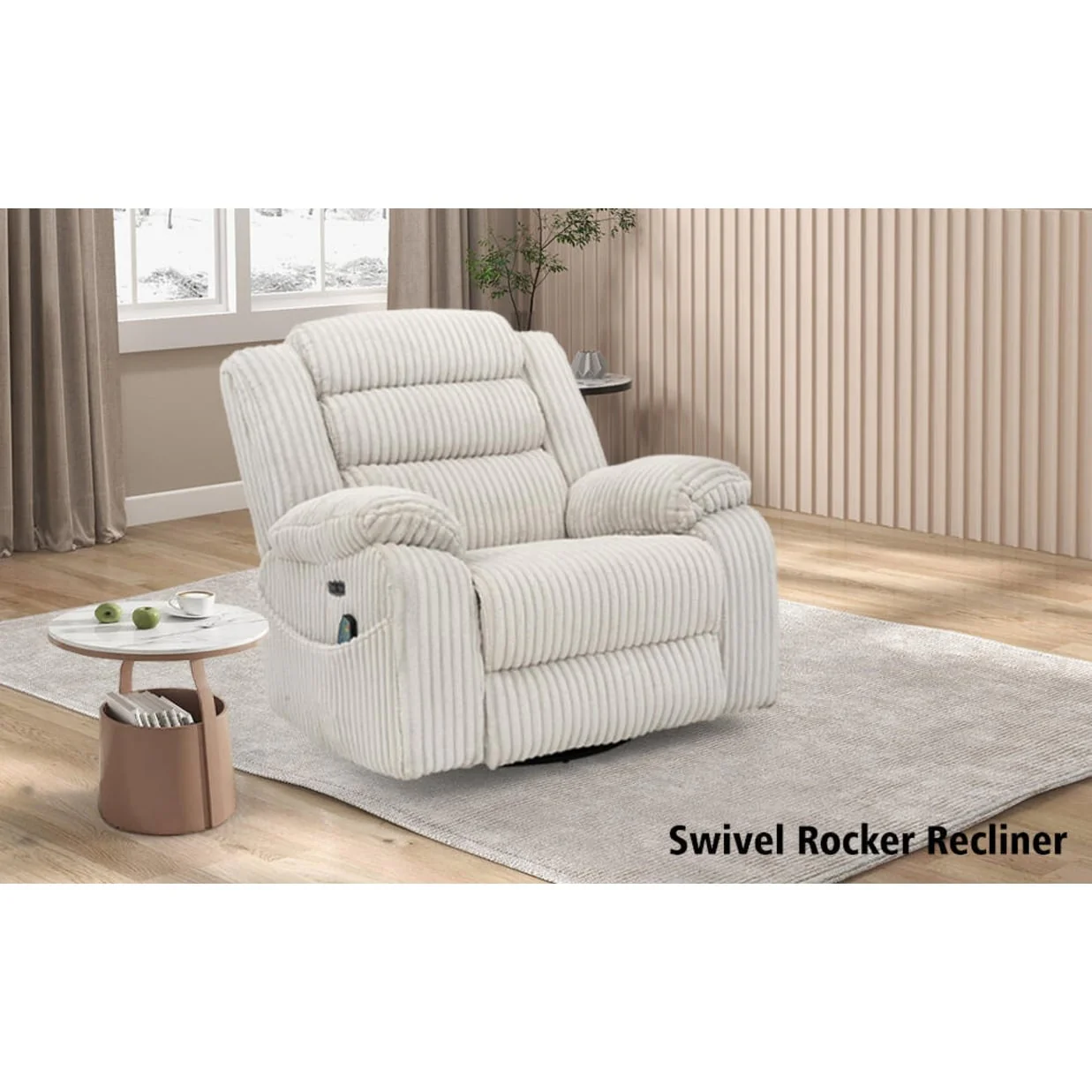 Extra-wide 270�� Rotating Heated Massage Electric Recliner with USB/Type-C Charging Port