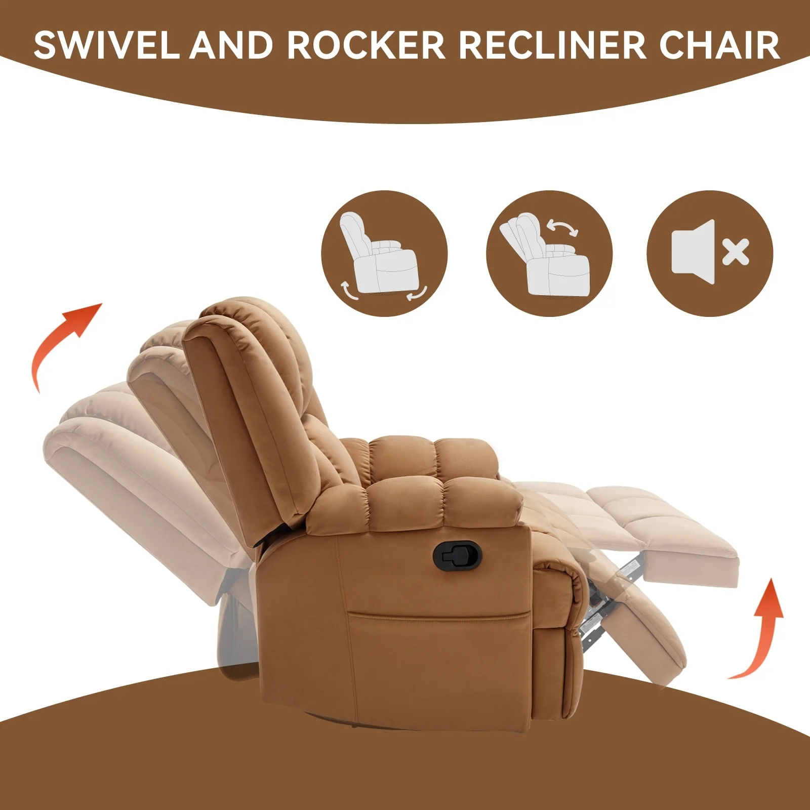 Extra-Large Manual Recliner Chair with 360�� Swivel Base and Rocking Motion, Tool-Free Assembly