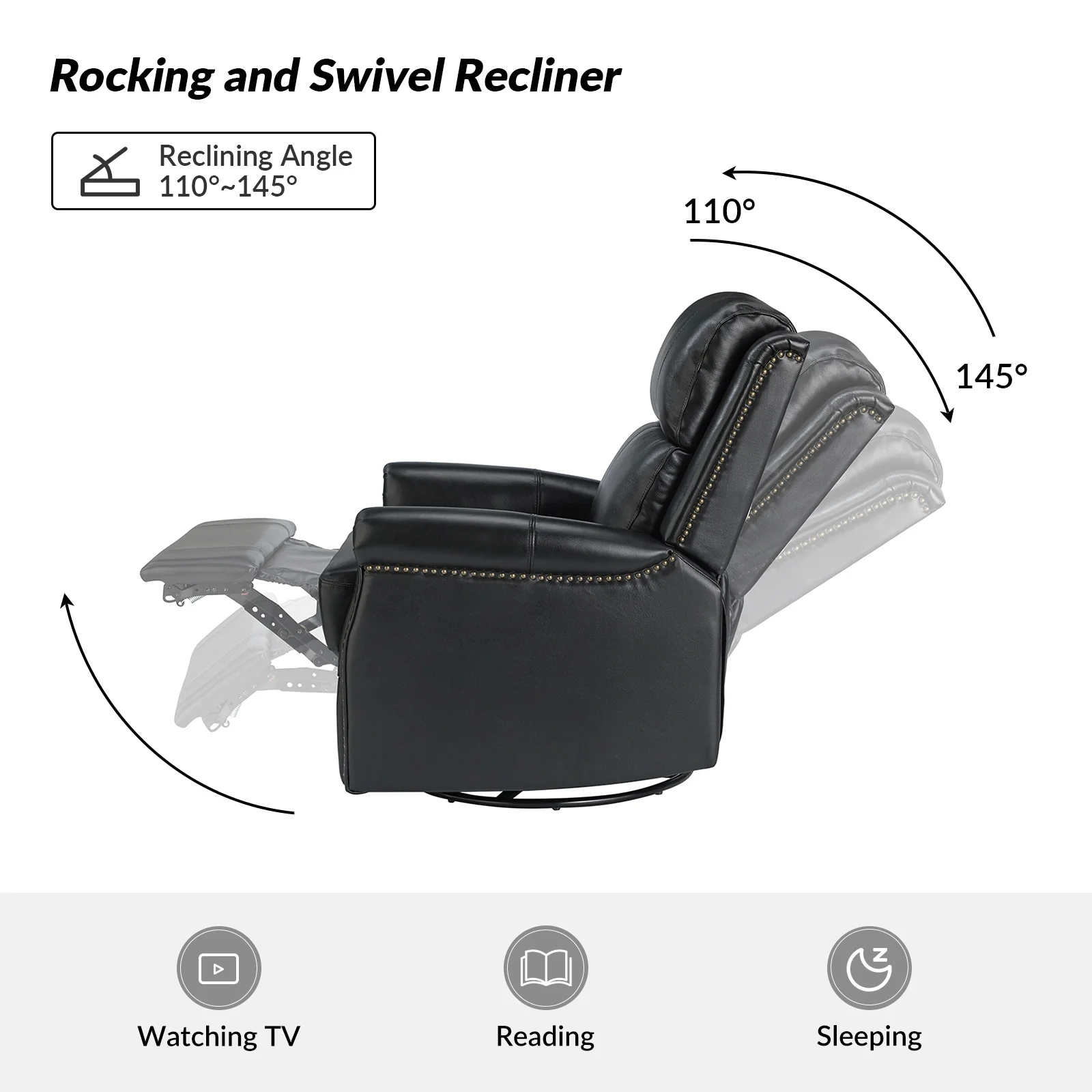 Renato Traditional Genuine Leather Nailhead Power Swivel Recliner Chair with Metal Base Set of 2 by HULALA HOME