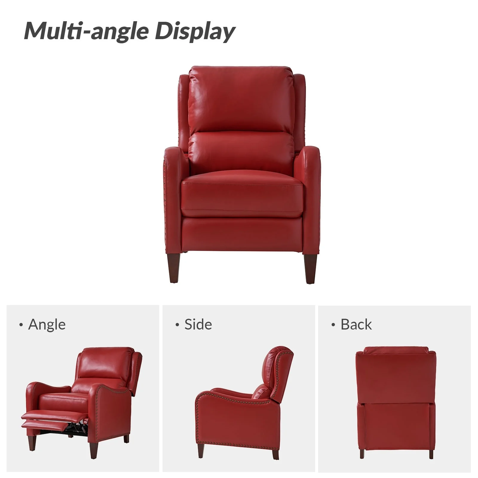 Brigida Modern Genuine Leather Nailhead Trim Recliner with Adjustable Footrest Set of 2 by HULALA HOME