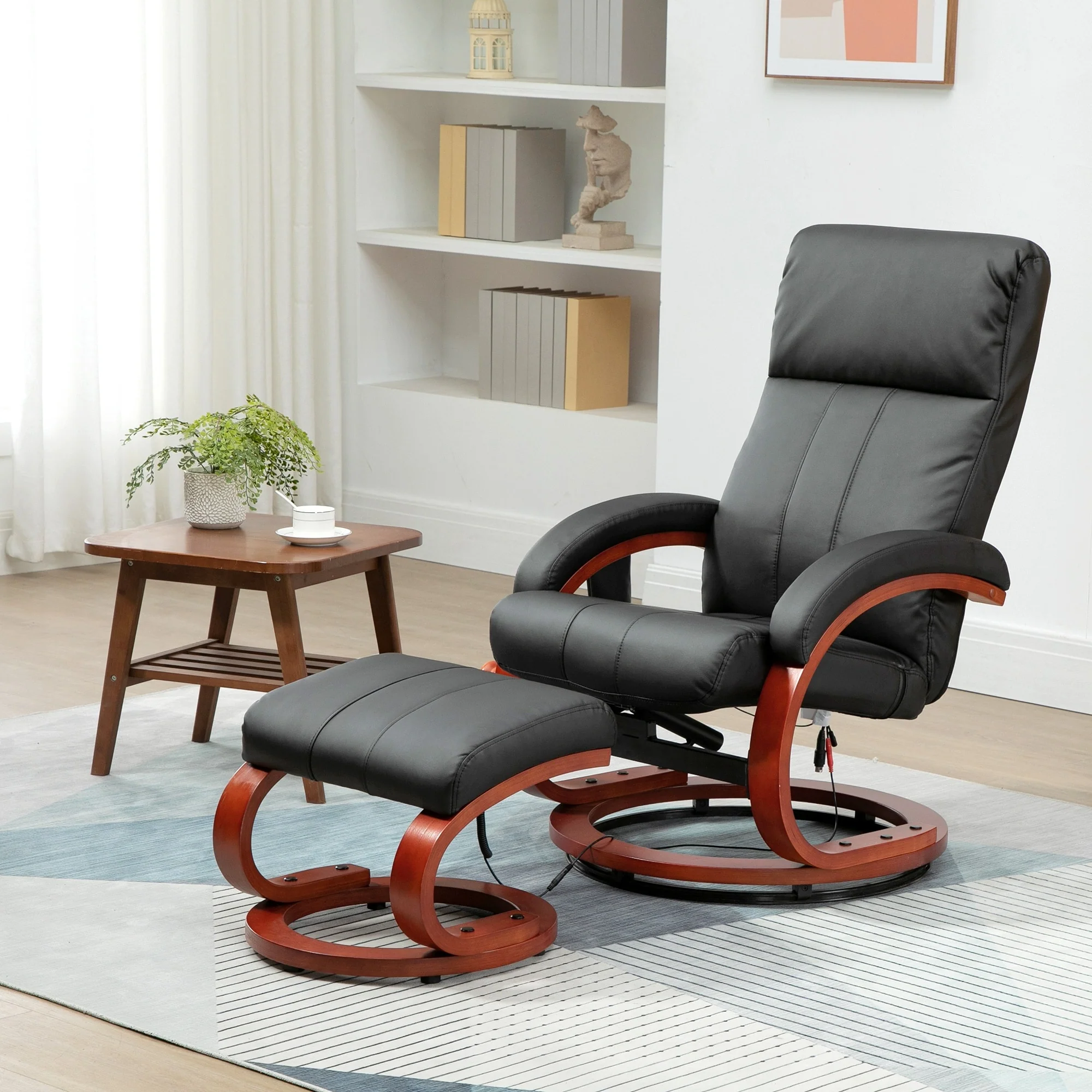 HOMCOM Recliner Chair with Ottoman, Electric Faux Leather Recliner
