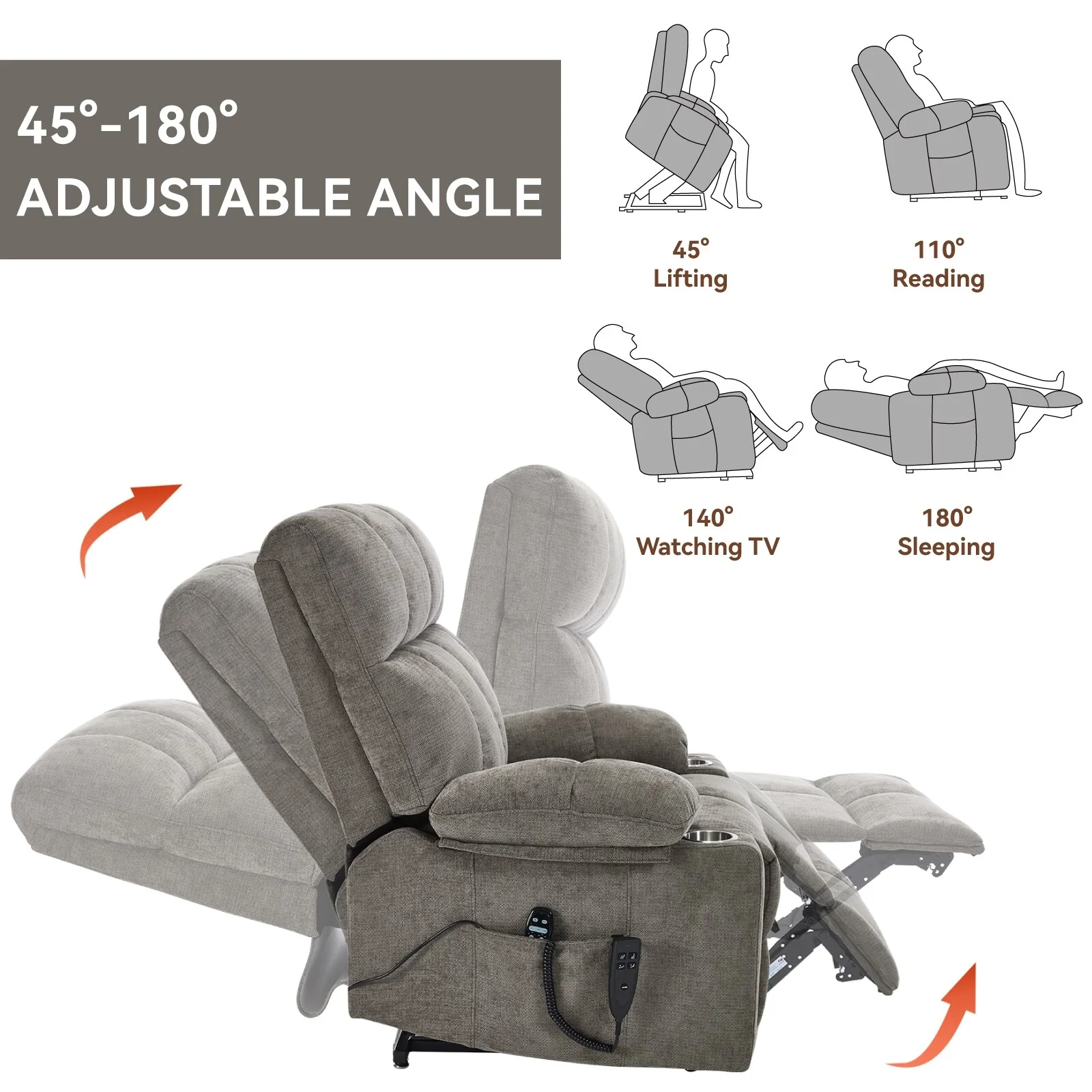 Recliner Chair, Heavy Duty Motion Mechanism with 8-Point Vibration Massage and Lumbar Heating, Dual Cup Holders