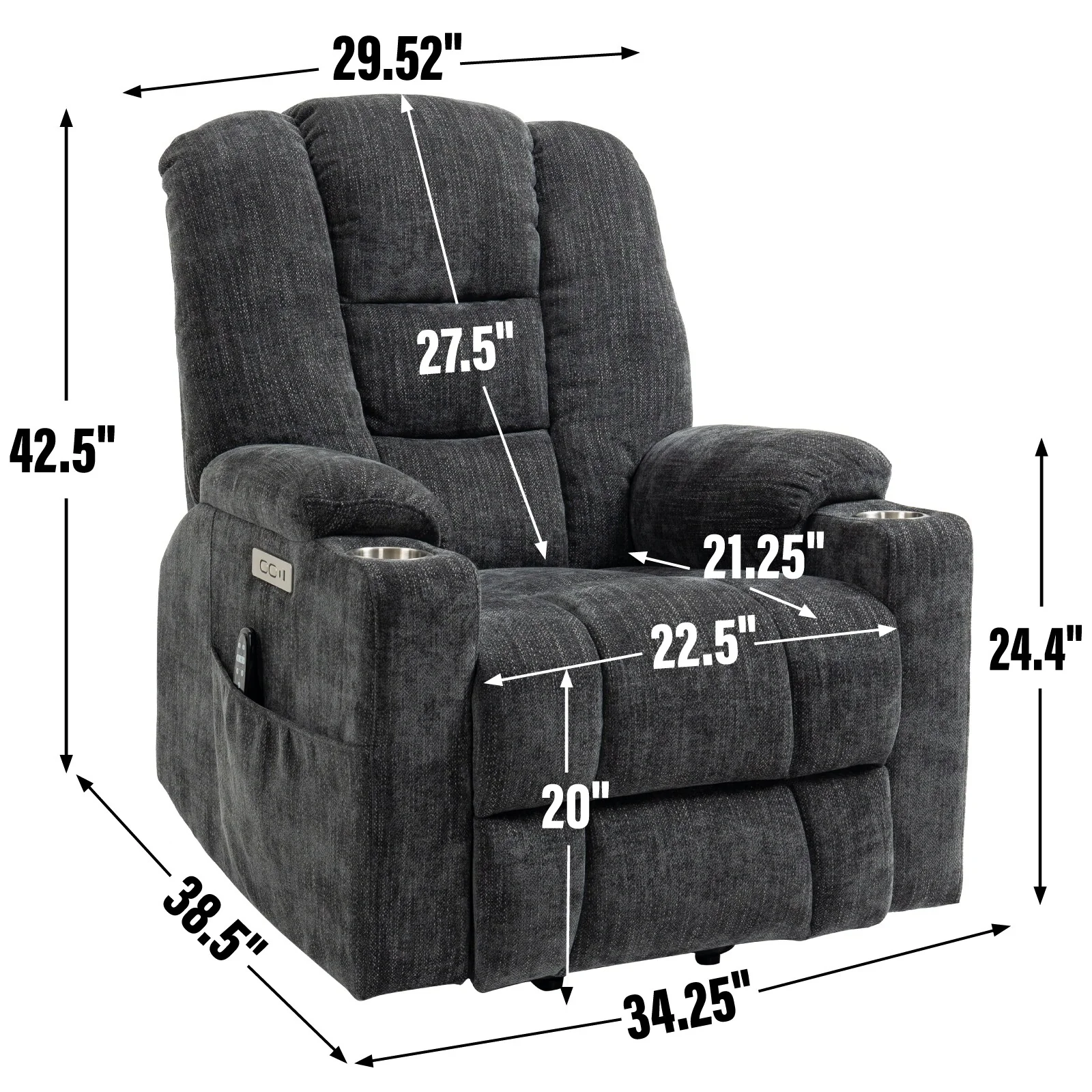 Large Power Lift Recliner Chair with Massage and Heat