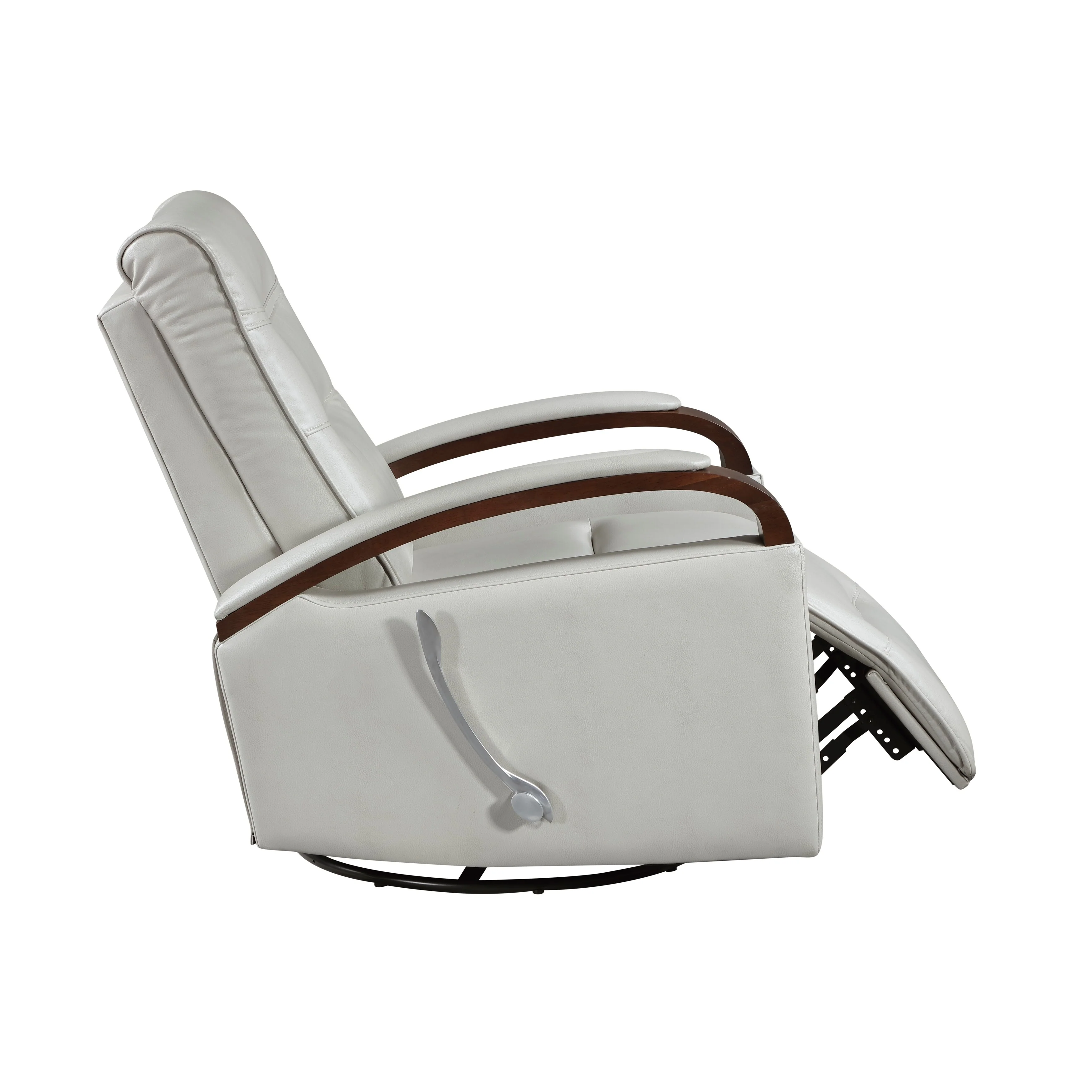 1pc Swivel Gliding Recliner Faux Leather Upholstered Solid Rubberwood Arms Luxurious Living Room Furniture