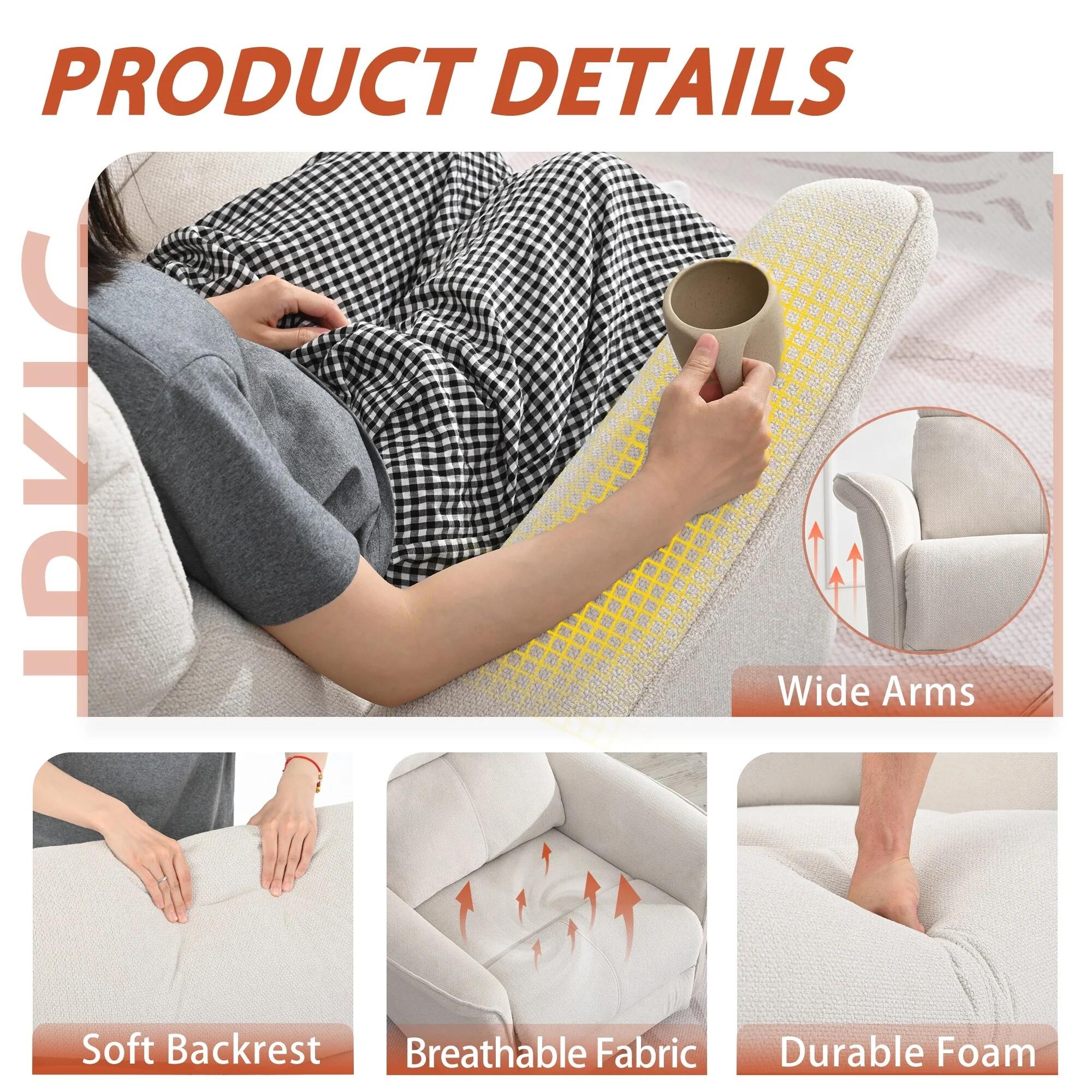 Manual Rocker Recliner Chair for Adults,Manual Rocking Glider Recliner for Small Spaces,Fabric Nursery Chair