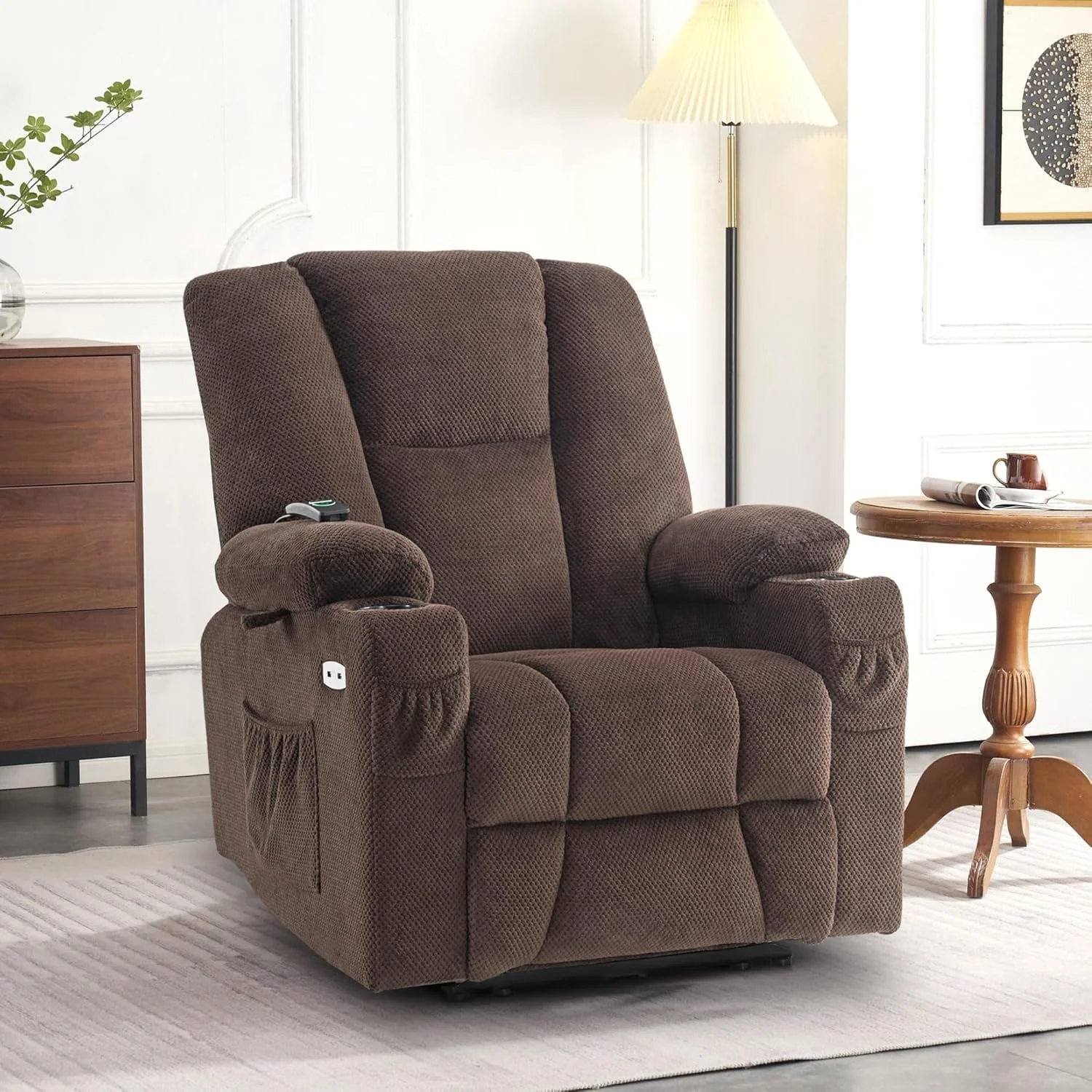 MCombo Electric Power?Recliner Chair with Massage  Heat, Plush Fabric 8015