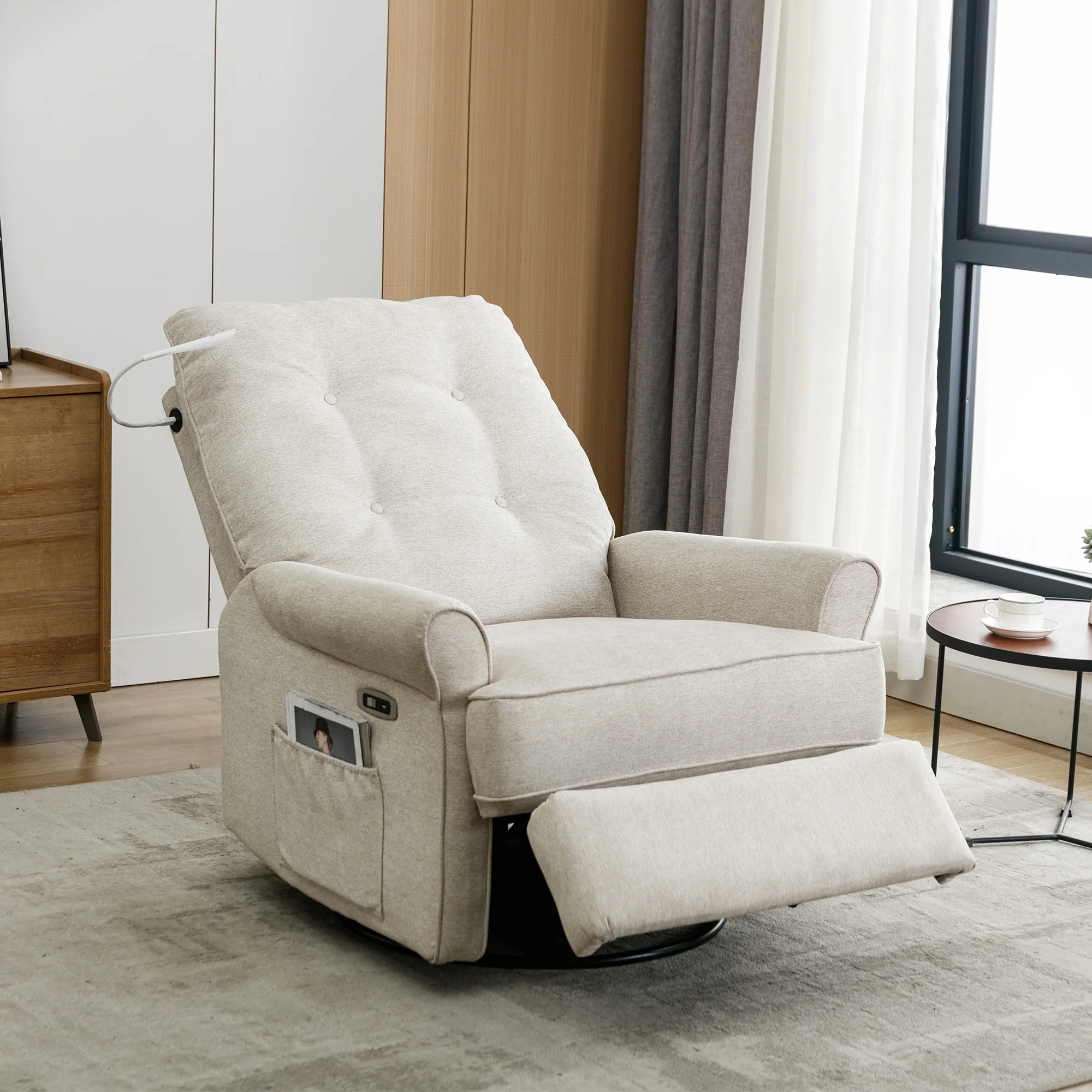 Reclining Chair 270 Degree Swivel Recliner Chairs with USB Port, Side Pocket and Touch Sensitive Lamp
