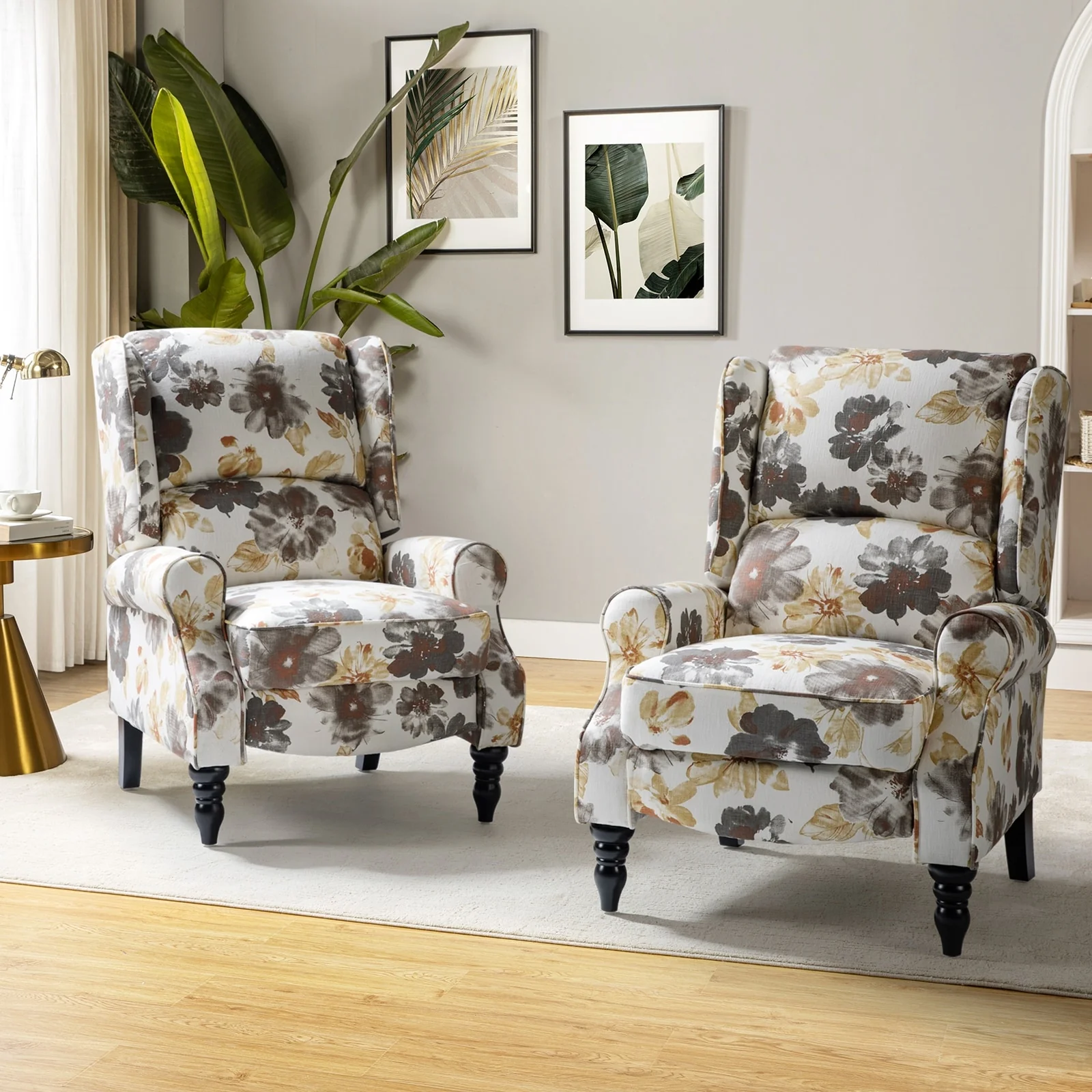Olympus Upholstered Classic Manual Wingback Recliner with Solid Wood Legs Set of 2 by HULALA HOME