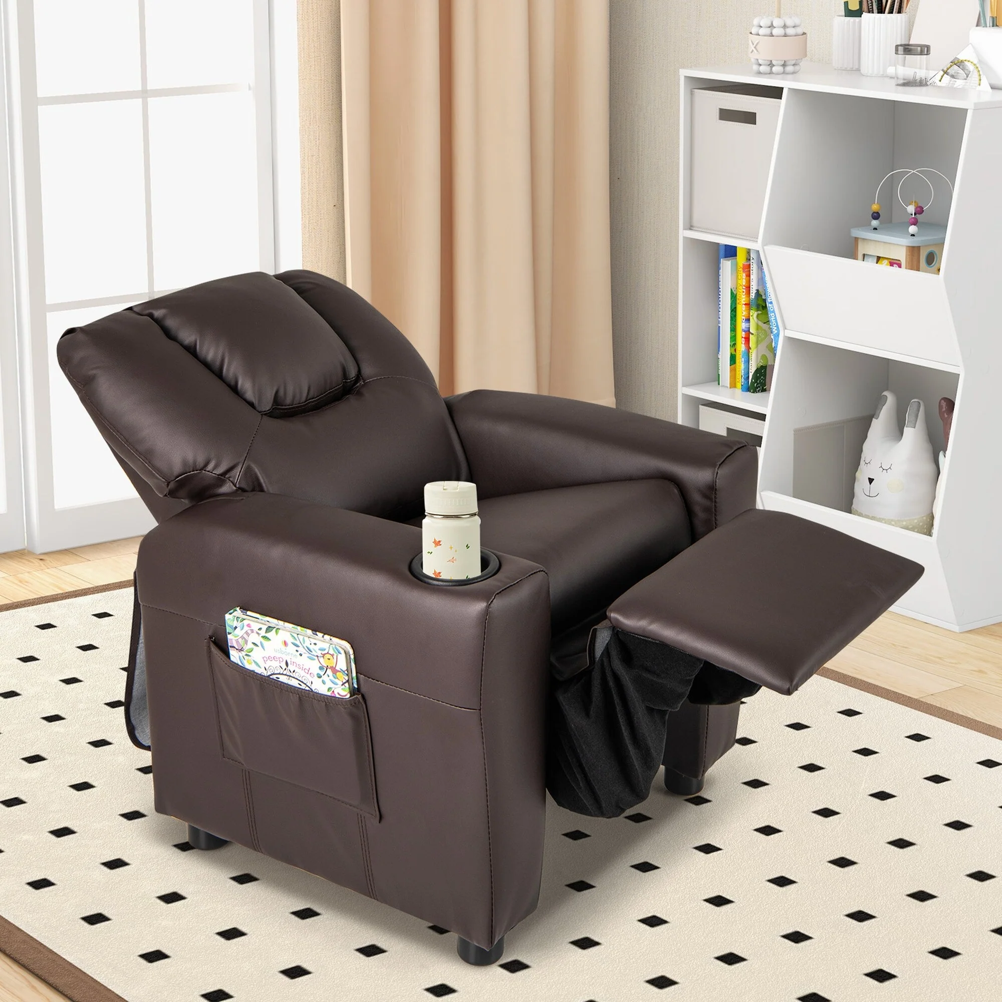 Costway Kids Recliner Chair with Cup Holder  Side Pocket Adjustable