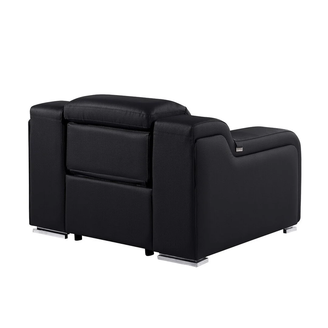 HomeRoots 41 Black Italian Leather Wall Hugger Recliner With USB