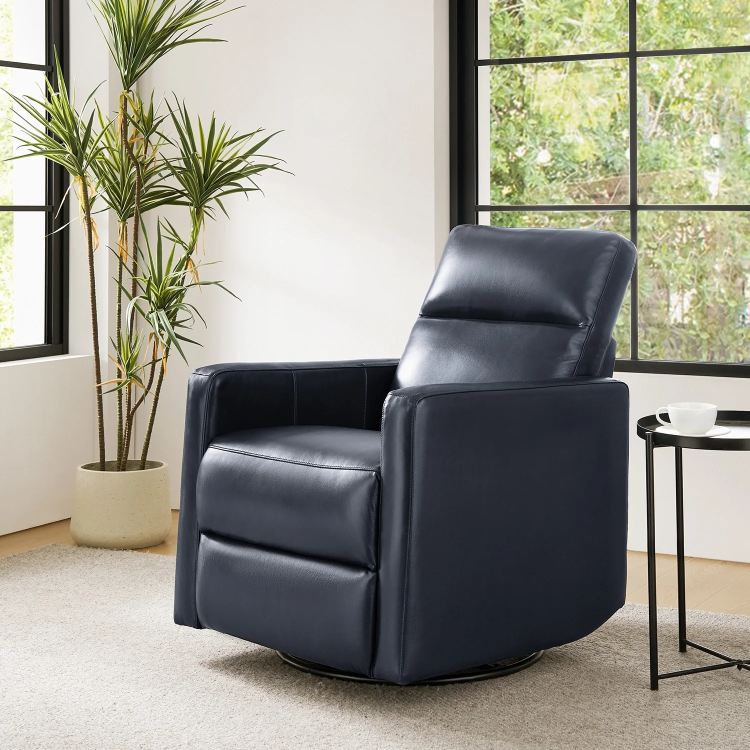 Josefa Modern Genuine Leather Swivel Rocker Recliner by Hulala Home