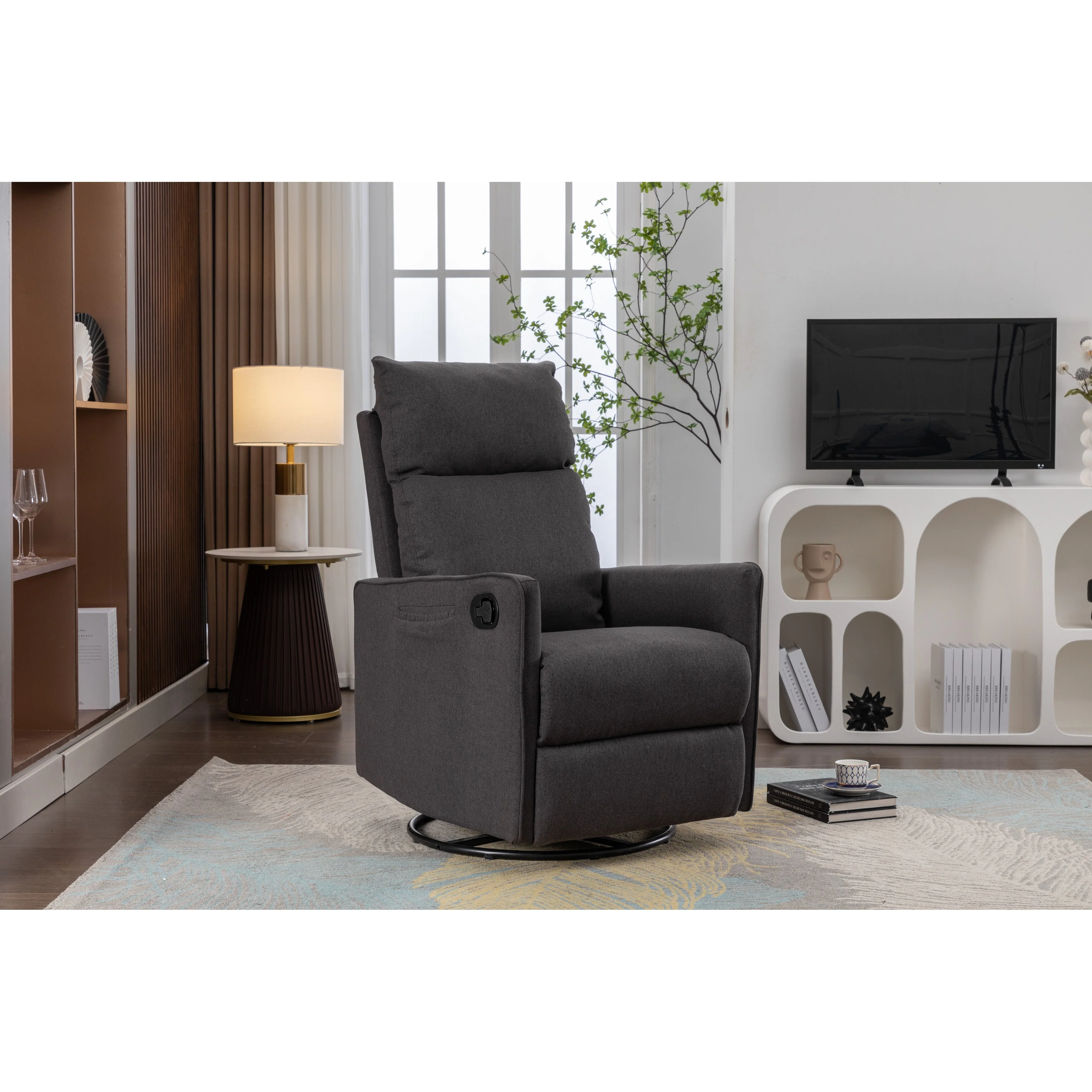 Manual Swivel Rocker Recliner Chair with Adjustable Back & Footrest