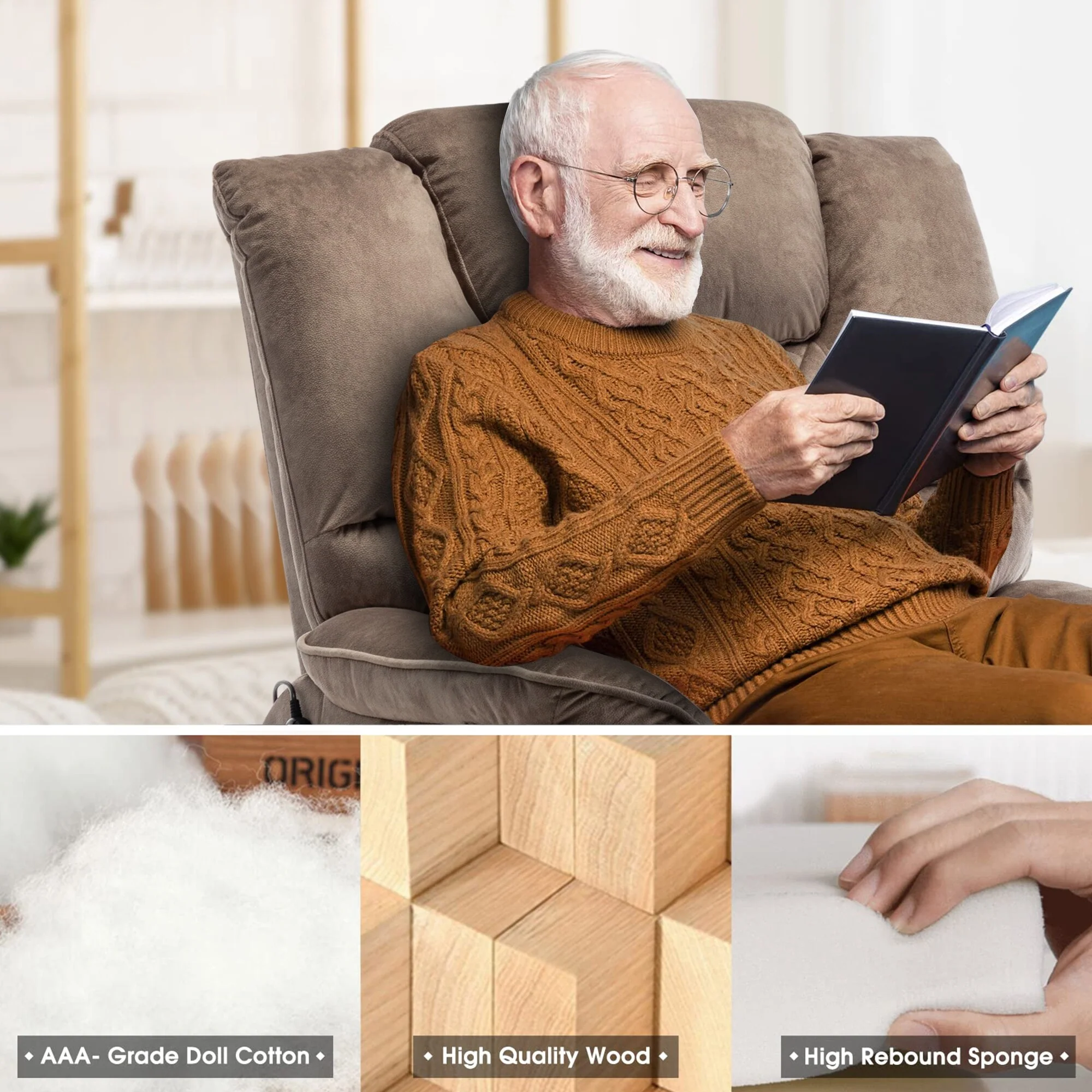 35.5W Dual Electric Power Lift Recliner,MassageHeat,180 degrees