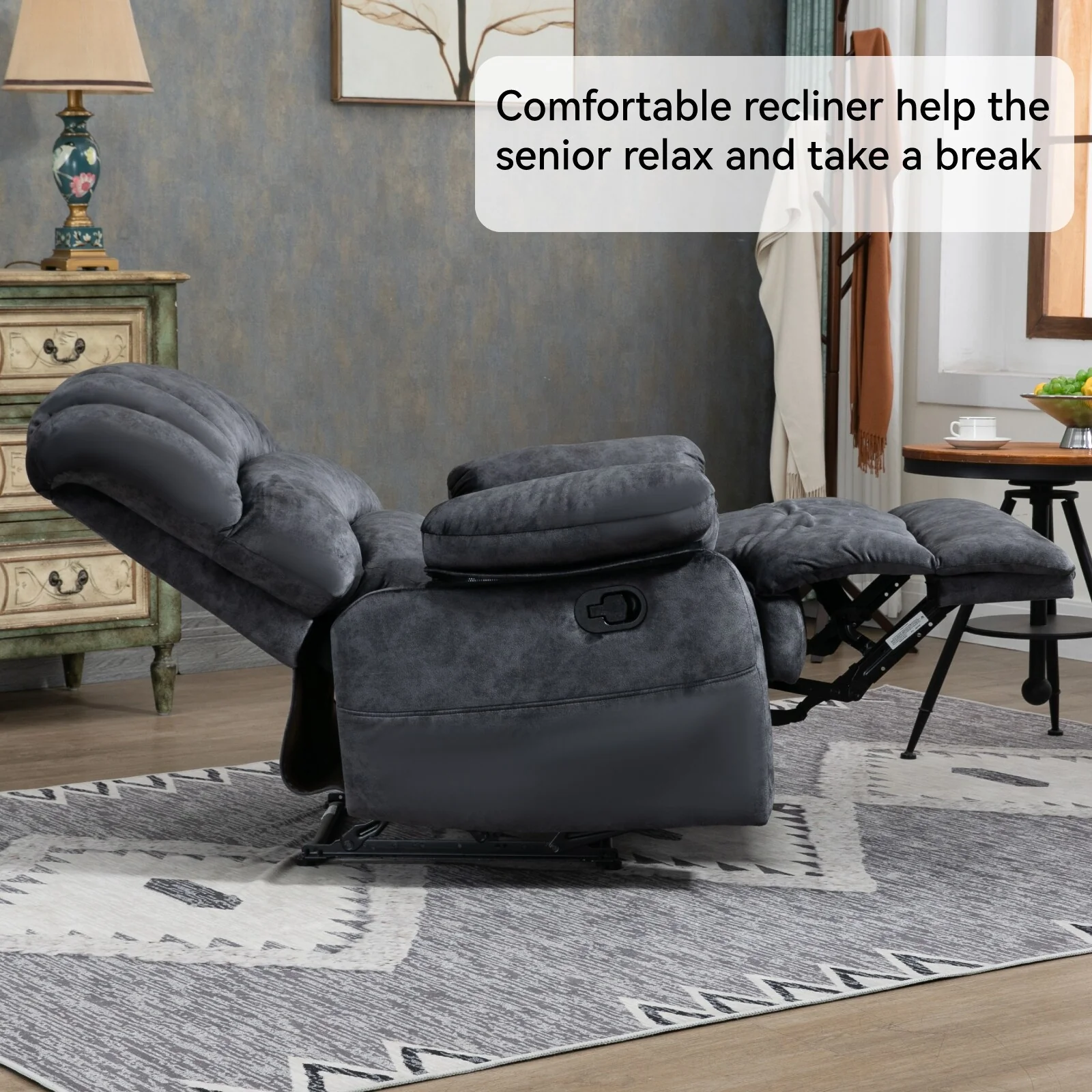 Fabric Large Manual Recliner Chair with Adjustable Backrest and Footstool