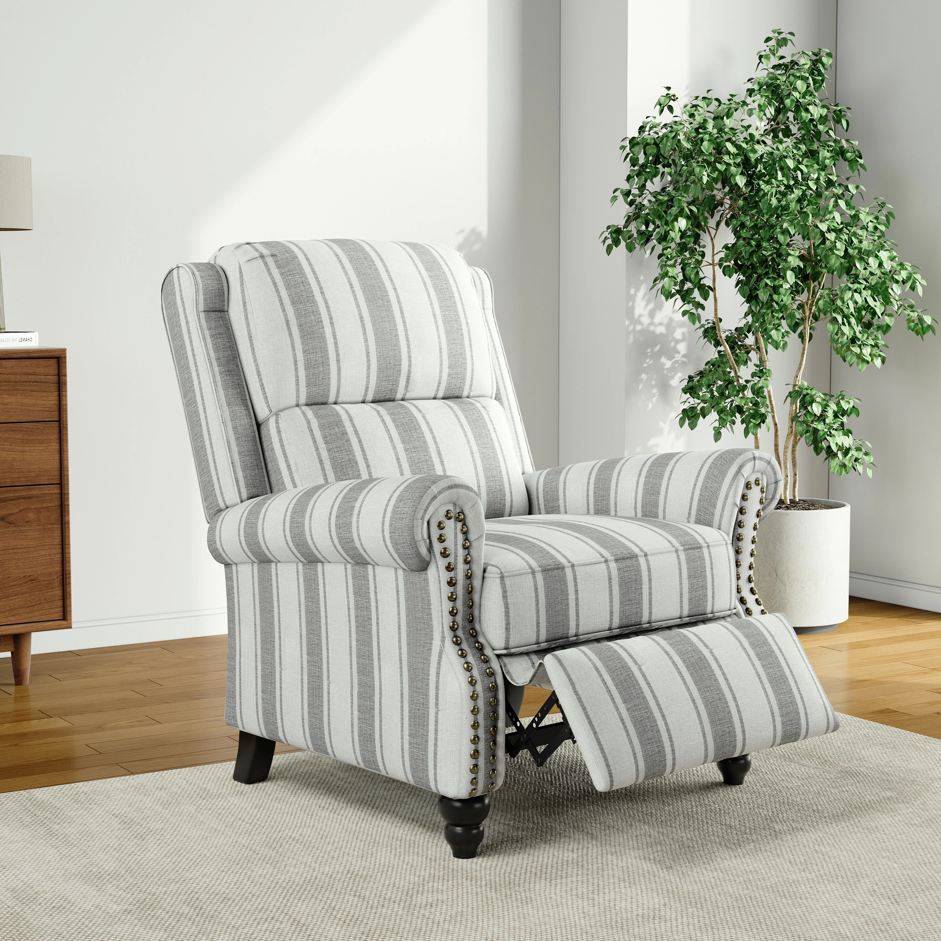 Alisa 35'' W Vegan Leather/ Linen Glider Push Back Recliner Chair