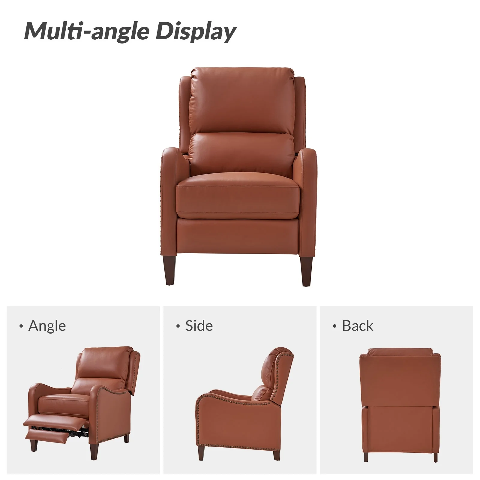 Brigida Modern Genuine Leather Nailhead Trim Recliner with Adjustable Footrest Set of 2 by HULALA HOME