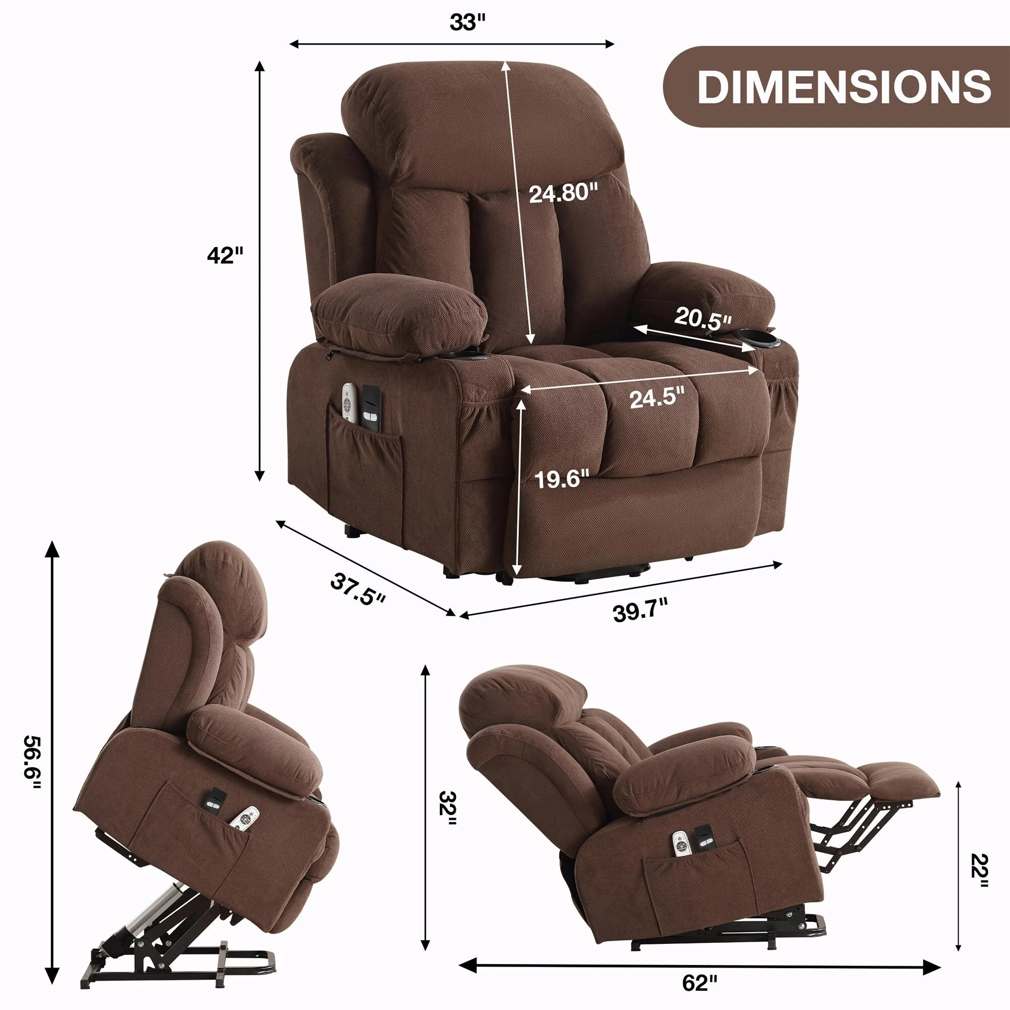 Power Lift Recliner Chair with Heat and Massage, Electric Fabric Recliner Chair