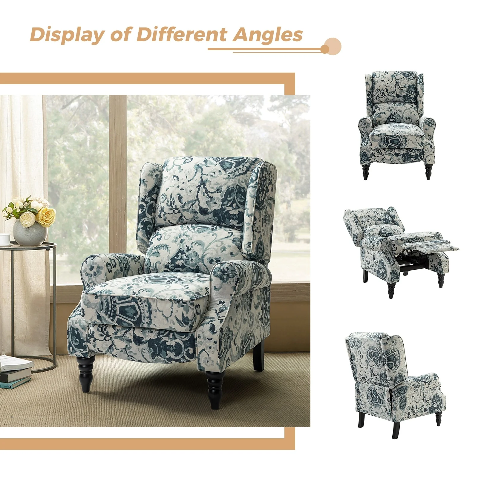 Olympus Upholstered Classic Manual Wingback Recliner with Solid Wood Legs Set of 2 by HULALA HOME